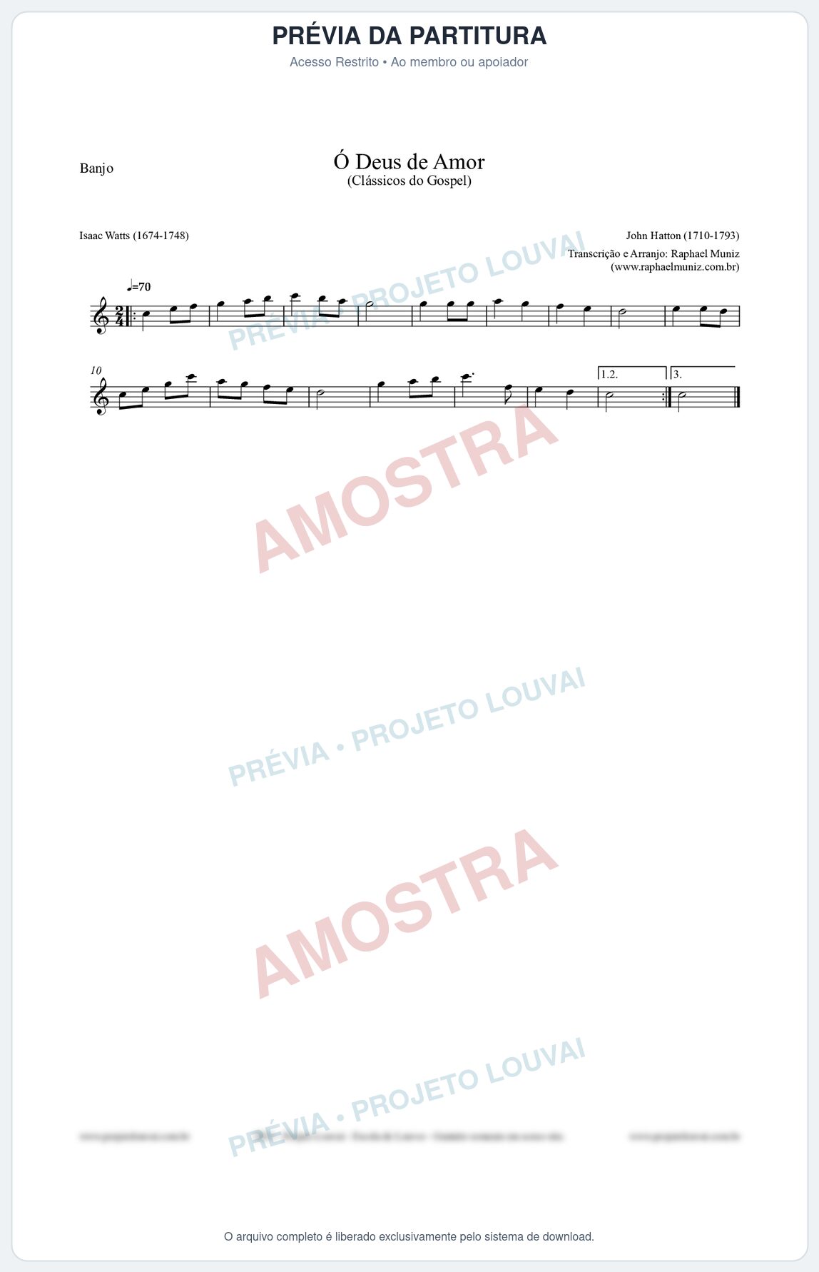 Prévia protegida da primeira página da partitura Partitura para Banjo - Ó Deus de Amor - HA nº1 - Clássicos do Gospel