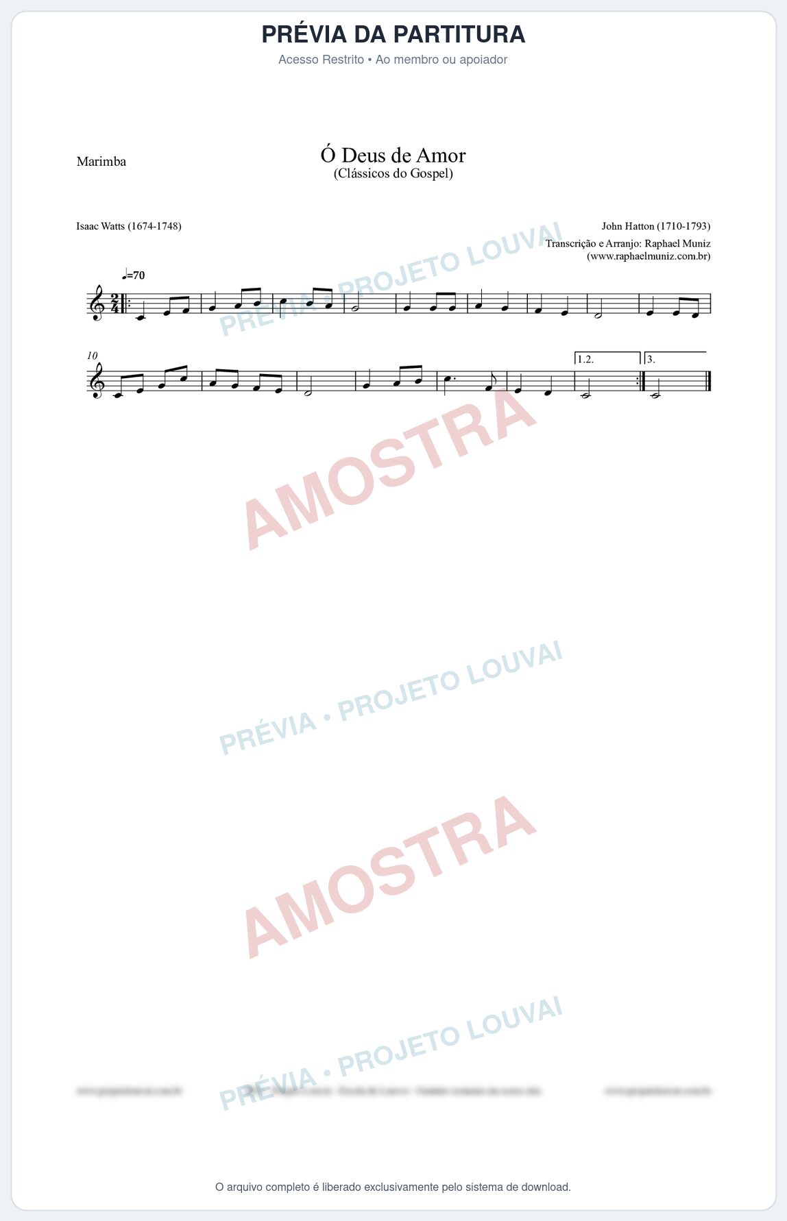 Prévia protegida da primeira página da partitura Partitura para Marimba - Ó Deus de Amor - HA nº1 - Clássicos do Gospel