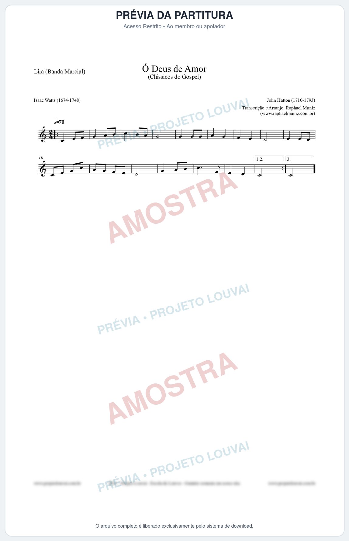 Prévia protegida da primeira página da partitura Partitura para Lira (Banda Marcial) - Ó Deus de Amor - HA nº1 - Clássicos do Gospel
