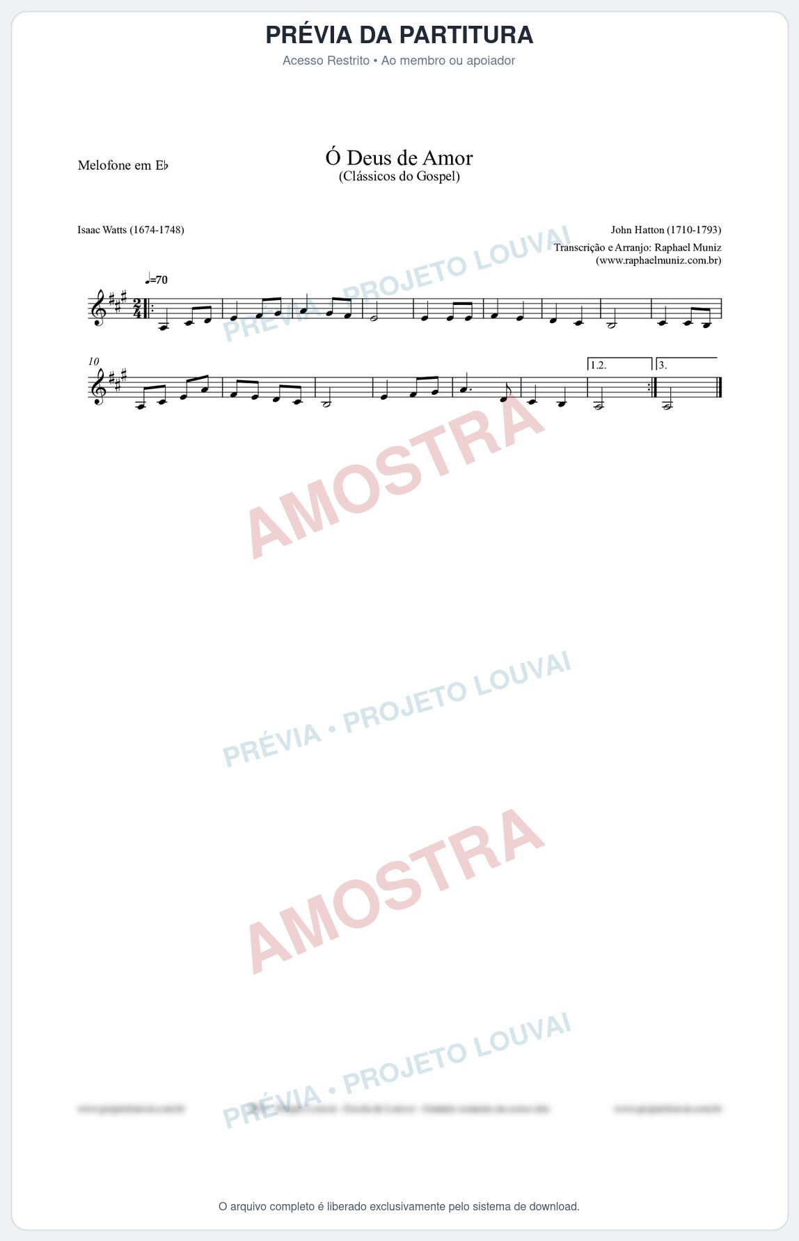 Prévia protegida da primeira página da partitura Partitura para Melofone em Eb - Ó Deus de Amor - HA nº1 - Clássicos do Gospel