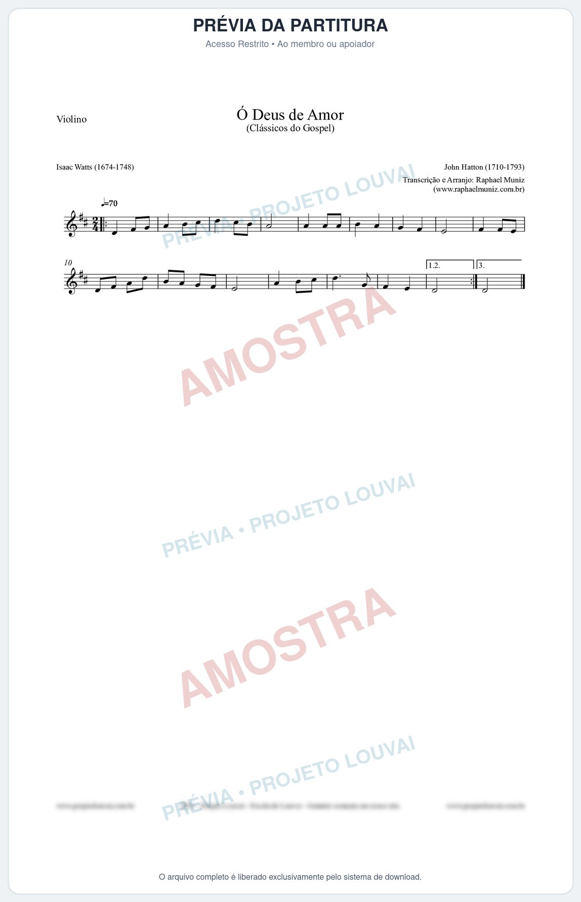 Prévia protegida da primeira página da partitura Partitura para Violino - Ó Deus de Amor - HA nº1 - Clássicos do Gospel