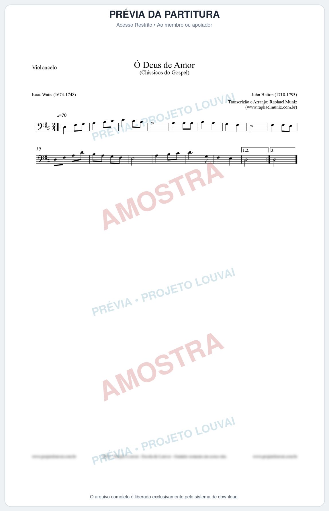 Prévia protegida da primeira página da partitura Partitura para Violoncelo - Ó Deus de Amor - HA nº1 - Clássicos do Gospel