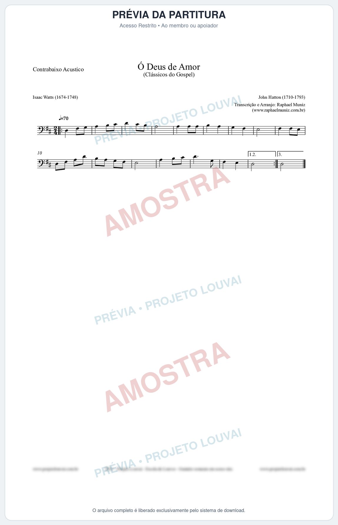 Prévia protegida da primeira página da partitura Partitura para Contrabaixo Acústico - Ó Deus de Amor - HA nº1 - Clássicos do Gospel