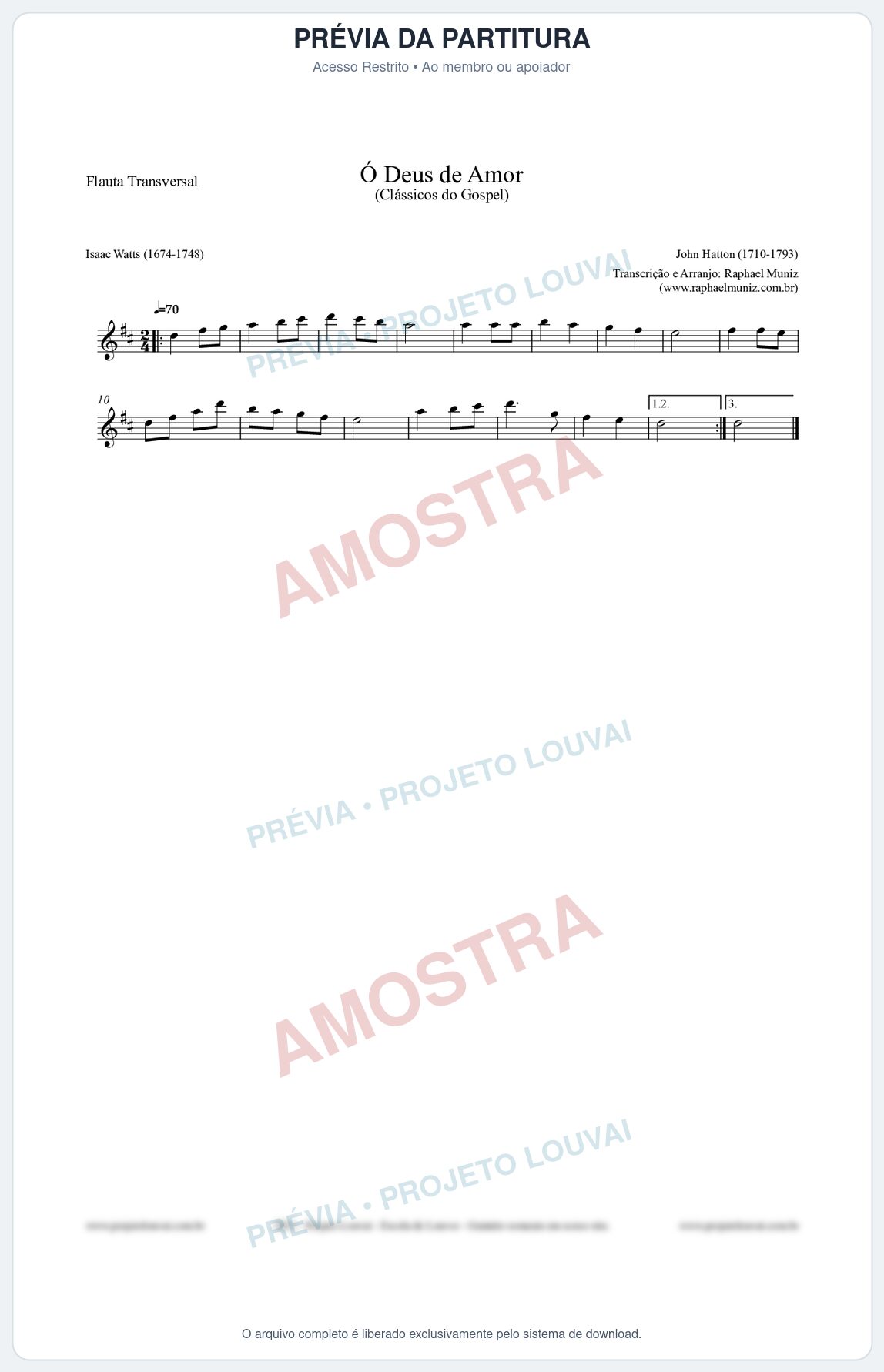 Prévia protegida da primeira página da partitura Partitura para Flauta Transversal - Ó Deus de Amor - HA nº1 - Clássicos do Gospel