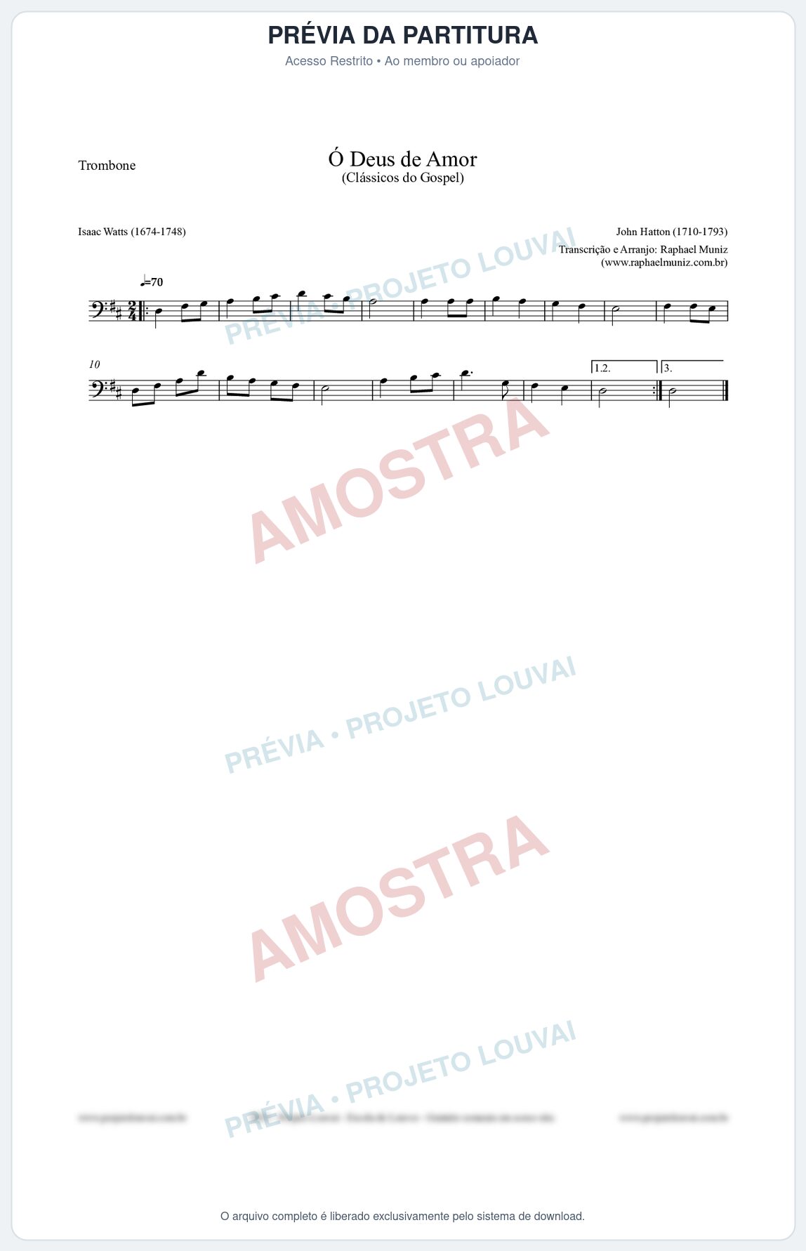 Prévia protegida da primeira página da partitura Partitura para Trombone - Ó Deus de Amor - HA nº1 - Clássicos do Gospel
