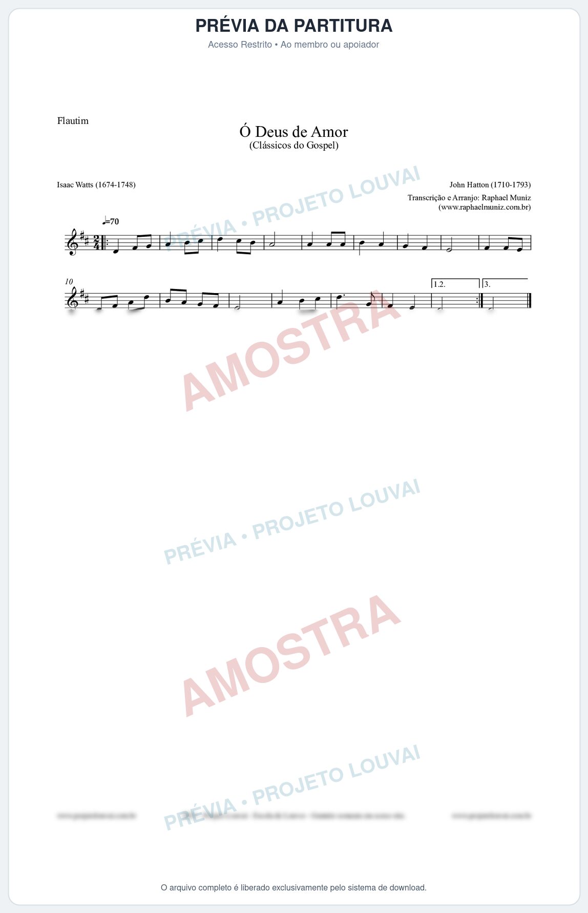 Prévia protegida da primeira página da partitura Partitura para Flautim - Ó Deus de Amor - HA nº1 - Clássicos do Gospel