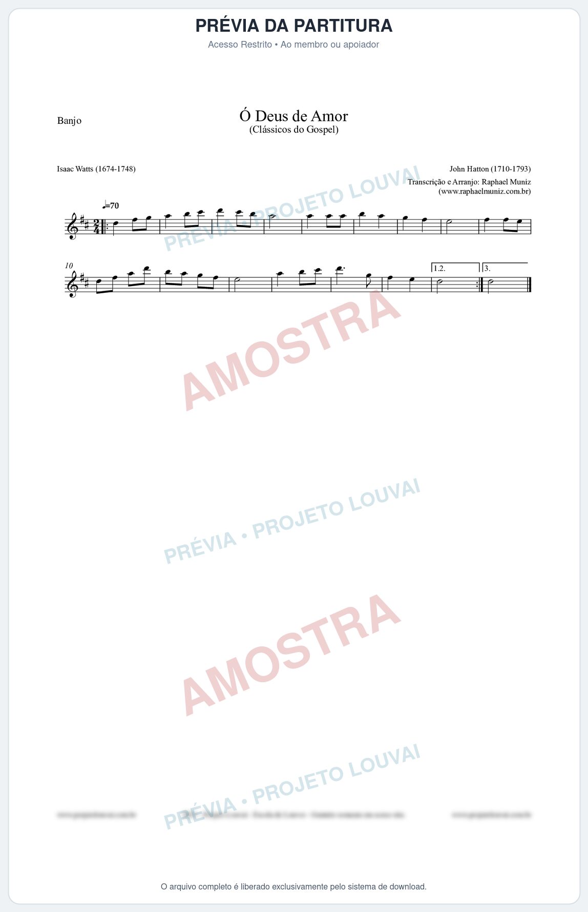 Prévia protegida da primeira página da partitura Partitura para Banjo - Ó Deus de Amor - HA nº1 - Clássicos do Gospel
