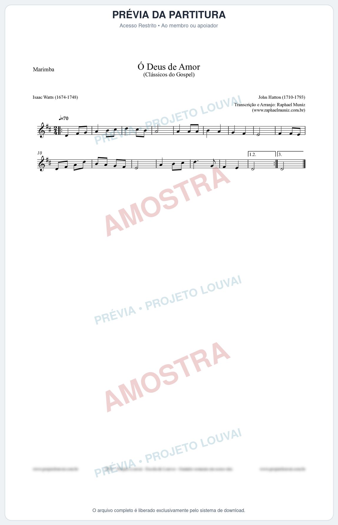 Prévia protegida da primeira página da partitura Partitura para Marimba - Ó Deus de Amor - HA nº1 - Clássicos do Gospel