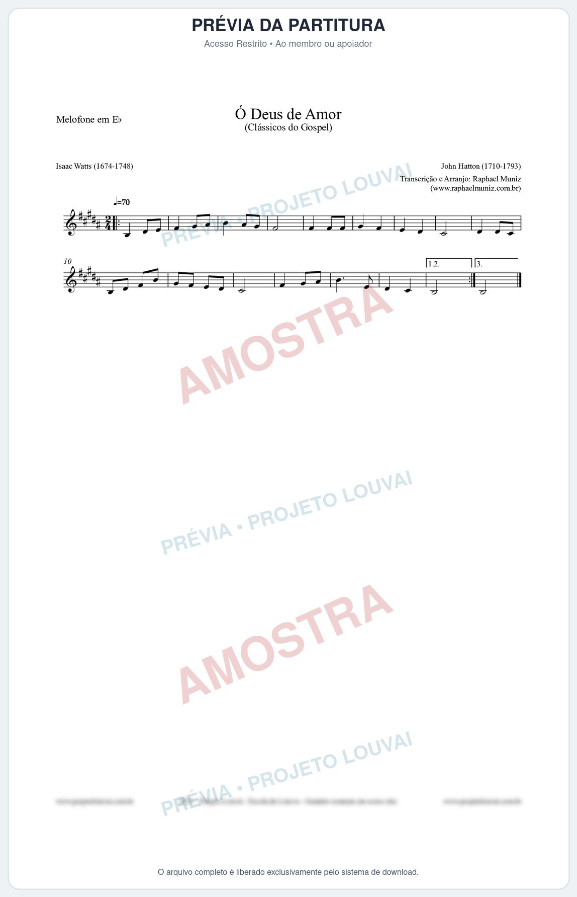 Prévia protegida da primeira página da partitura Partitura para Melofone em Eb - Ó Deus de Amor - HA nº1 - Clássicos do Gospel