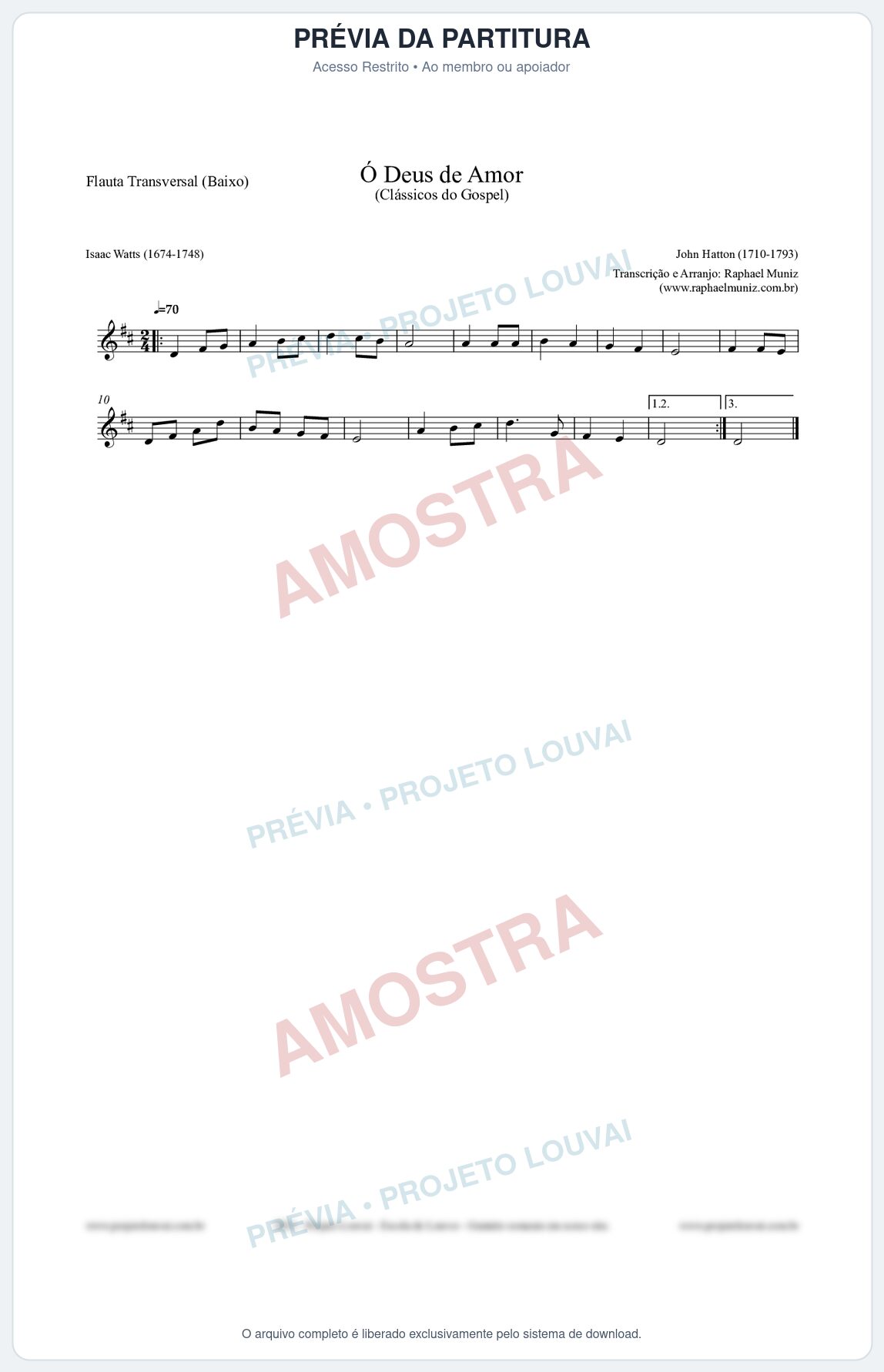 Prévia protegida da primeira página da partitura Partitura para Flauta Transversal (Baixo) - Ó Deus de Amor - HA nº1 - Clássicos do Gospel