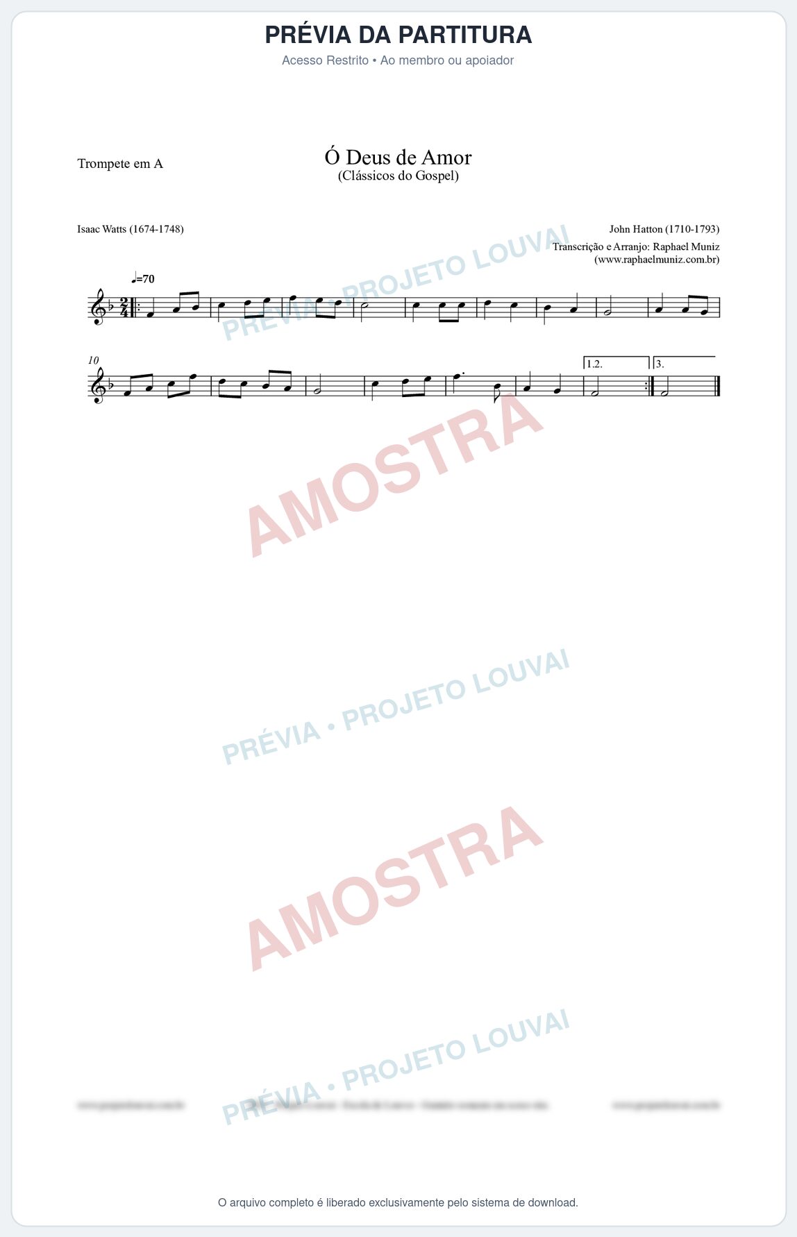 Prévia protegida da primeira página da partitura Partitura para Trompete em A - Ó Deus de Amor - HA nº1 - Clássicos do Gospel