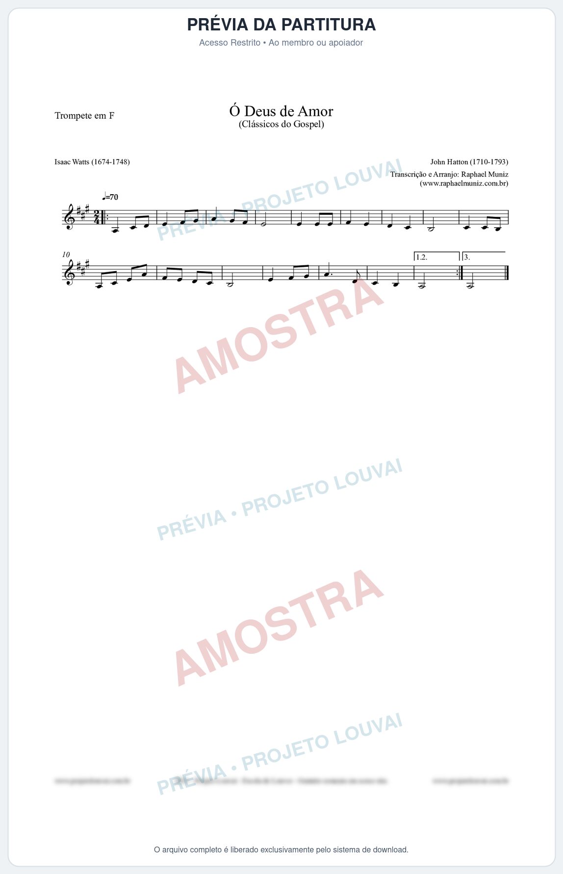 Prévia protegida da primeira página da partitura Partitura para Trompete em F - Ó Deus de Amor - HA nº1 - Clássicos do Gospel