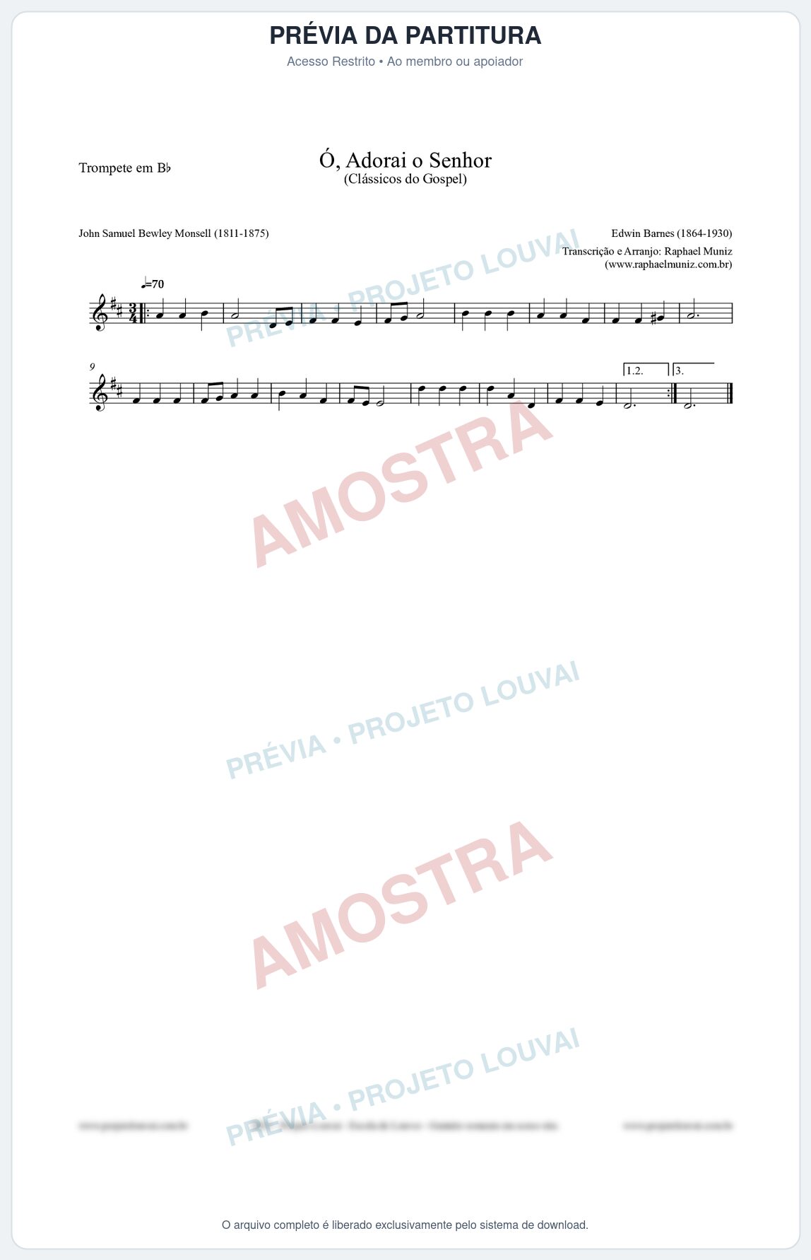 Prévia protegida da primeira página da partitura Partitura para Trompete em Bb - Ó, Adorai o Senhor - HA nº2 - Clássicos do Gospel