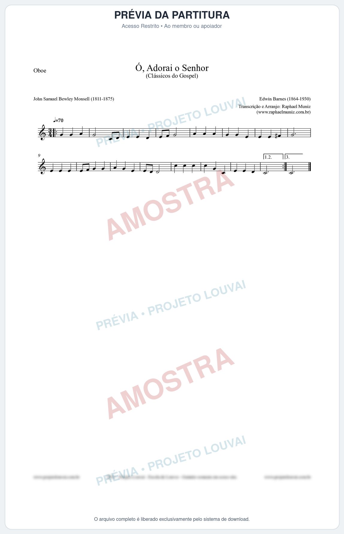 Prévia protegida da primeira página da partitura Partitura para Oboé - Ó, Adorai o Senhor - HA nº2 - Clássicos do Gospel