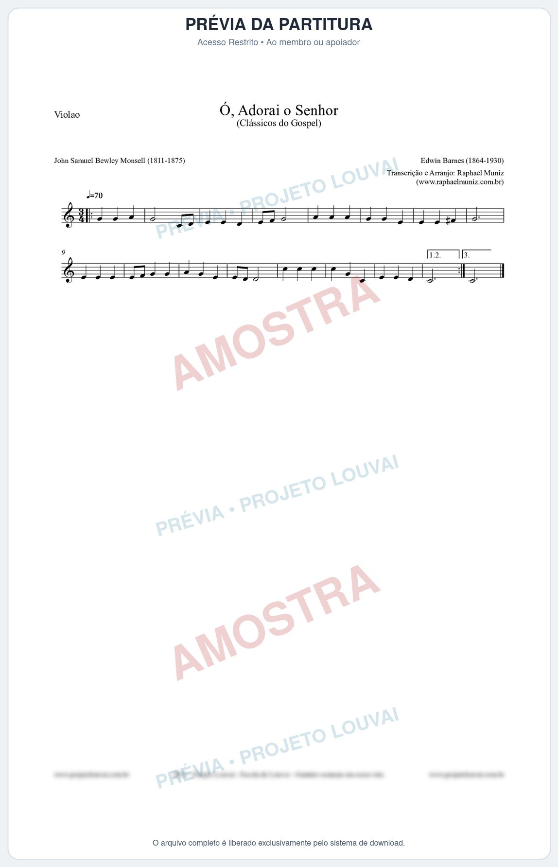 Prévia protegida da primeira página da partitura Partitura para Violão - Ó, Adorai o Senhor - HA nº2 - Clássicos do Gospel