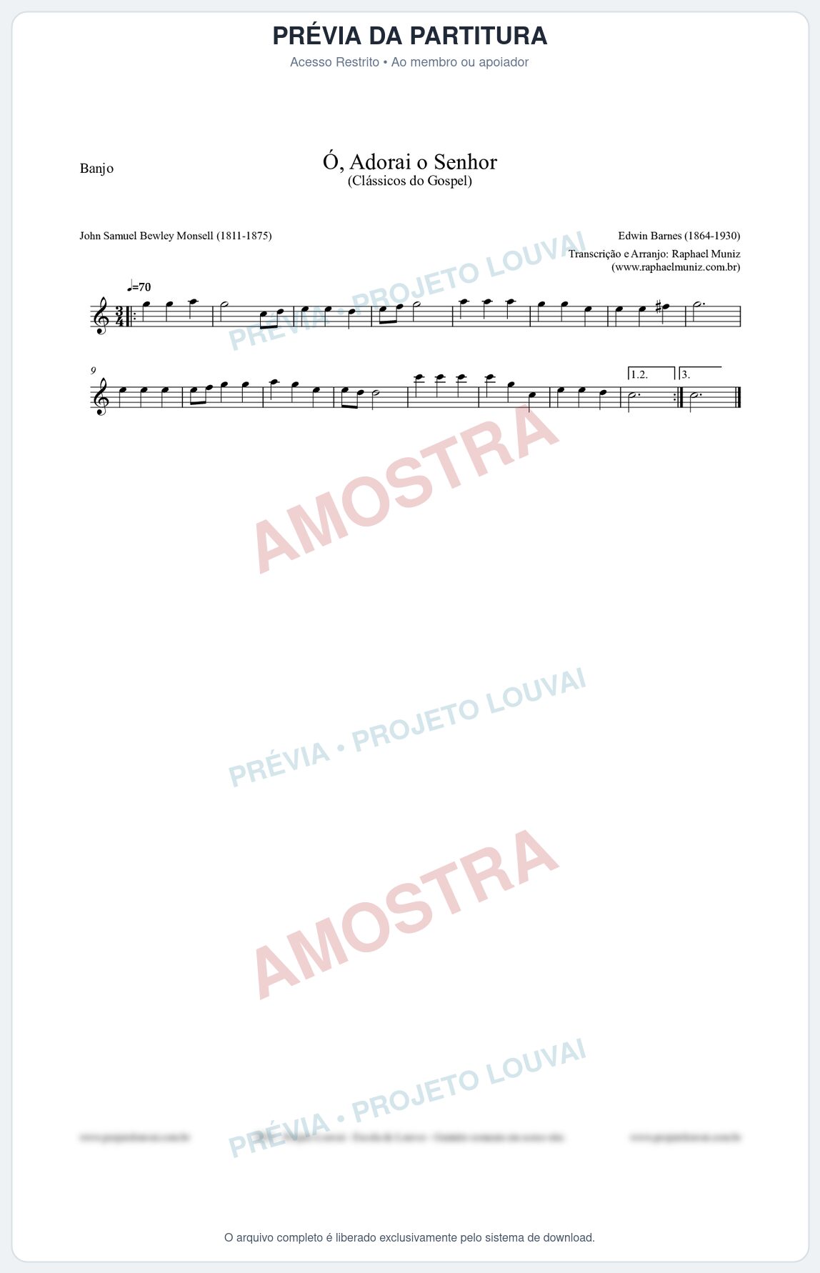 Prévia protegida da primeira página da partitura Partitura para Banjo - Ó, Adorai o Senhor - HA nº2 - Clássicos do Gospel