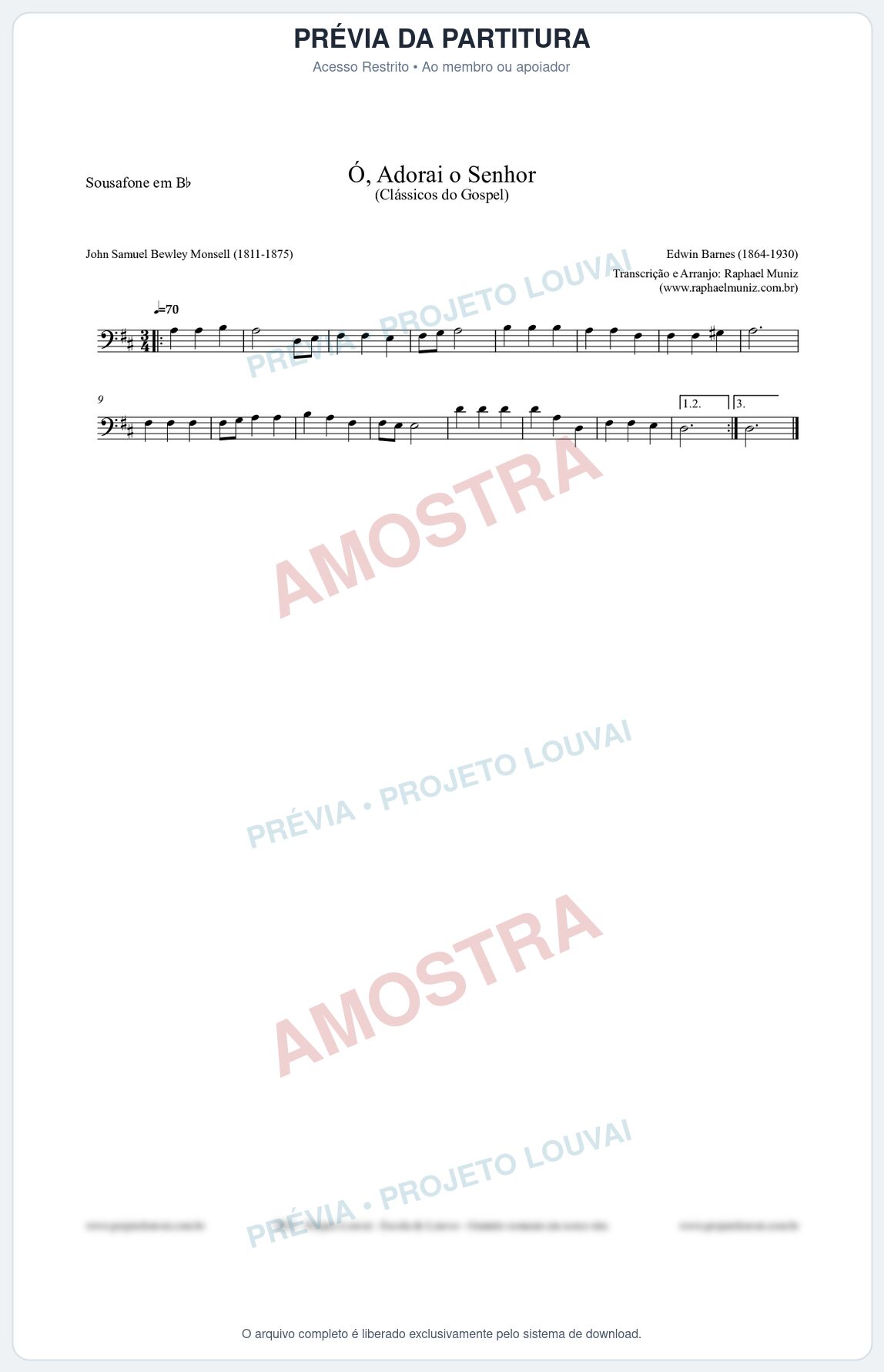 Prévia protegida da primeira página da partitura Partitura para Sousafone em Bb - Ó, Adorai o Senhor - HA nº2 - Clássicos do Gospel