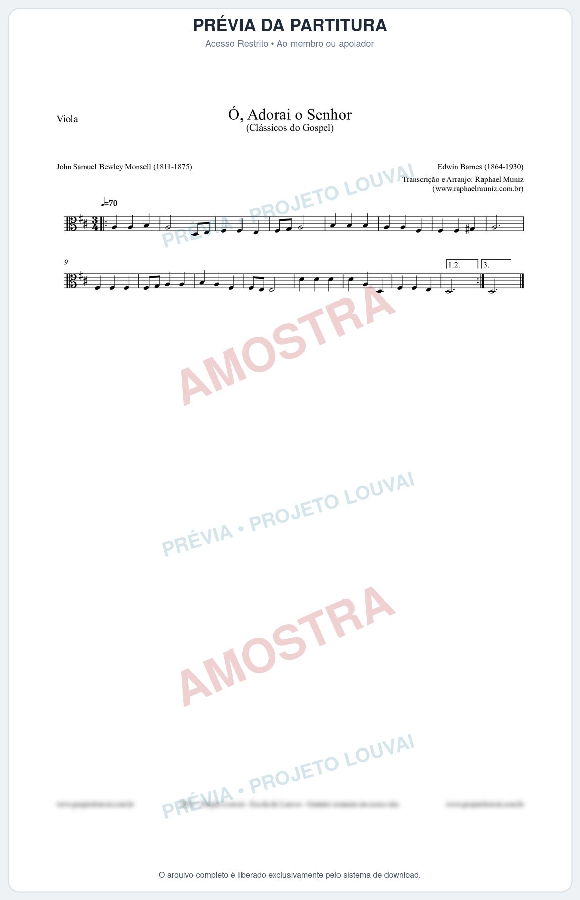 Prévia protegida da primeira página da partitura Partitura para Viola - Ó, Adorai o Senhor - HA nº2 - Clássicos do Gospel