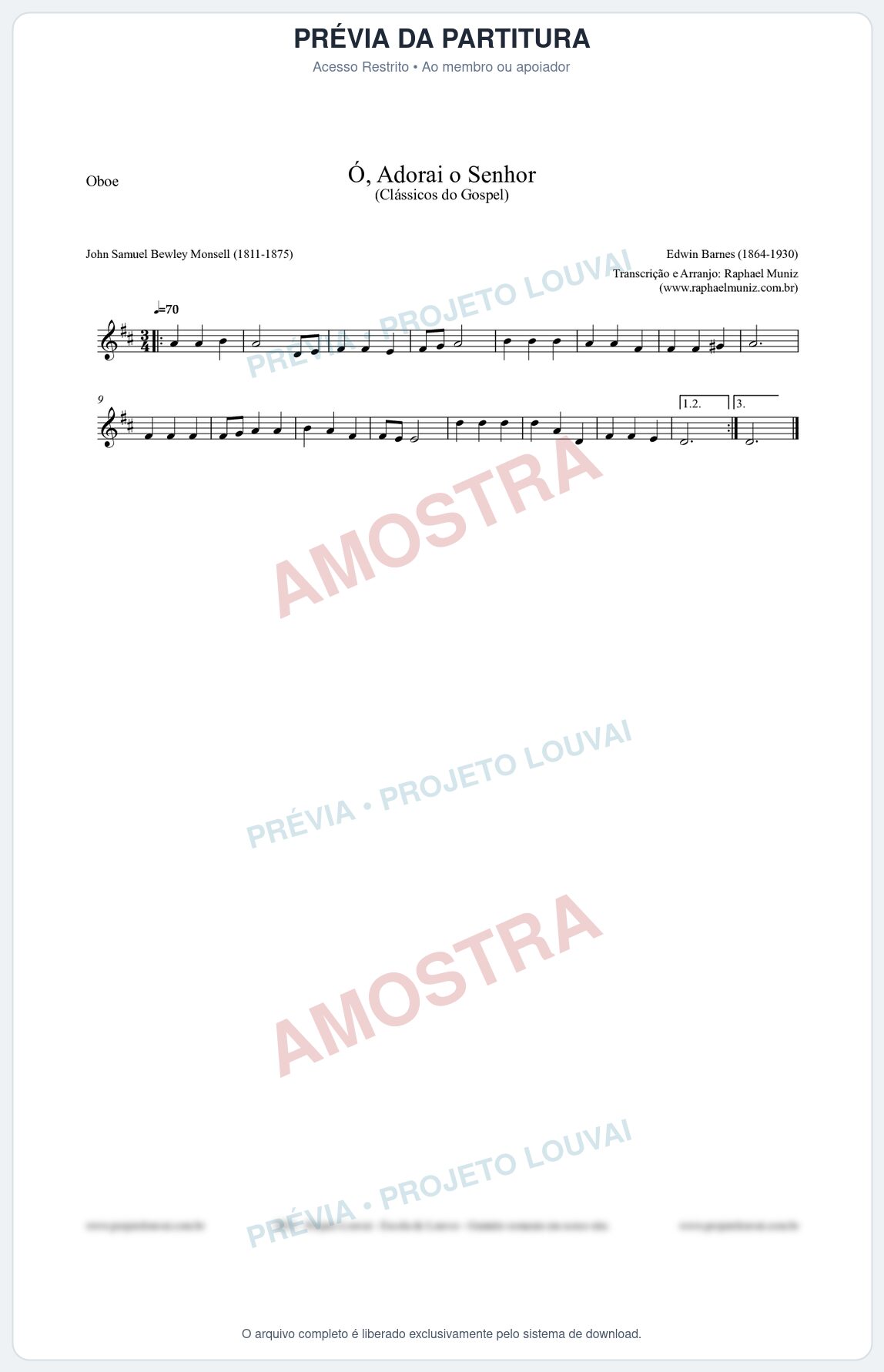 Prévia protegida da primeira página da partitura Partitura para Oboé - Ó, Adorai o Senhor - HA nº2 - Clássicos do Gospel