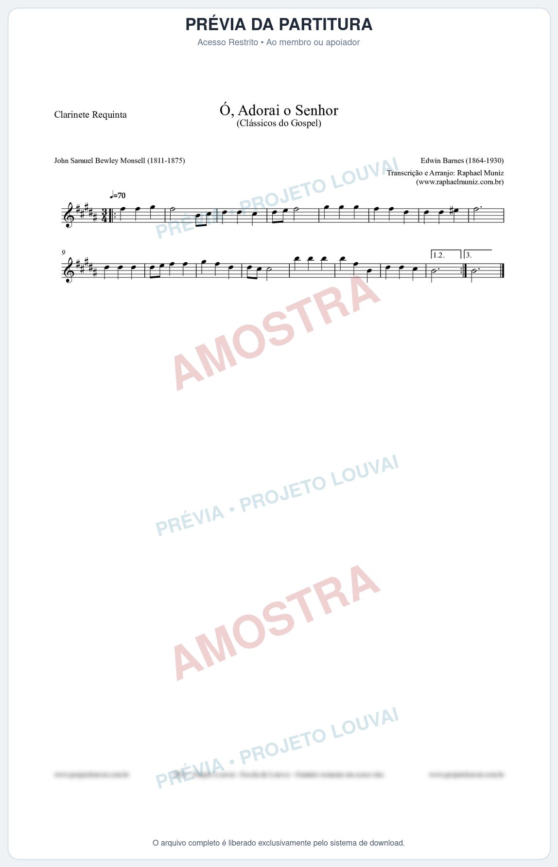 Prévia protegida da primeira página da partitura Partitura para Clarinete Requinta - Ó, Adorai o Senhor - HA nº2 - Clássicos do Gospel