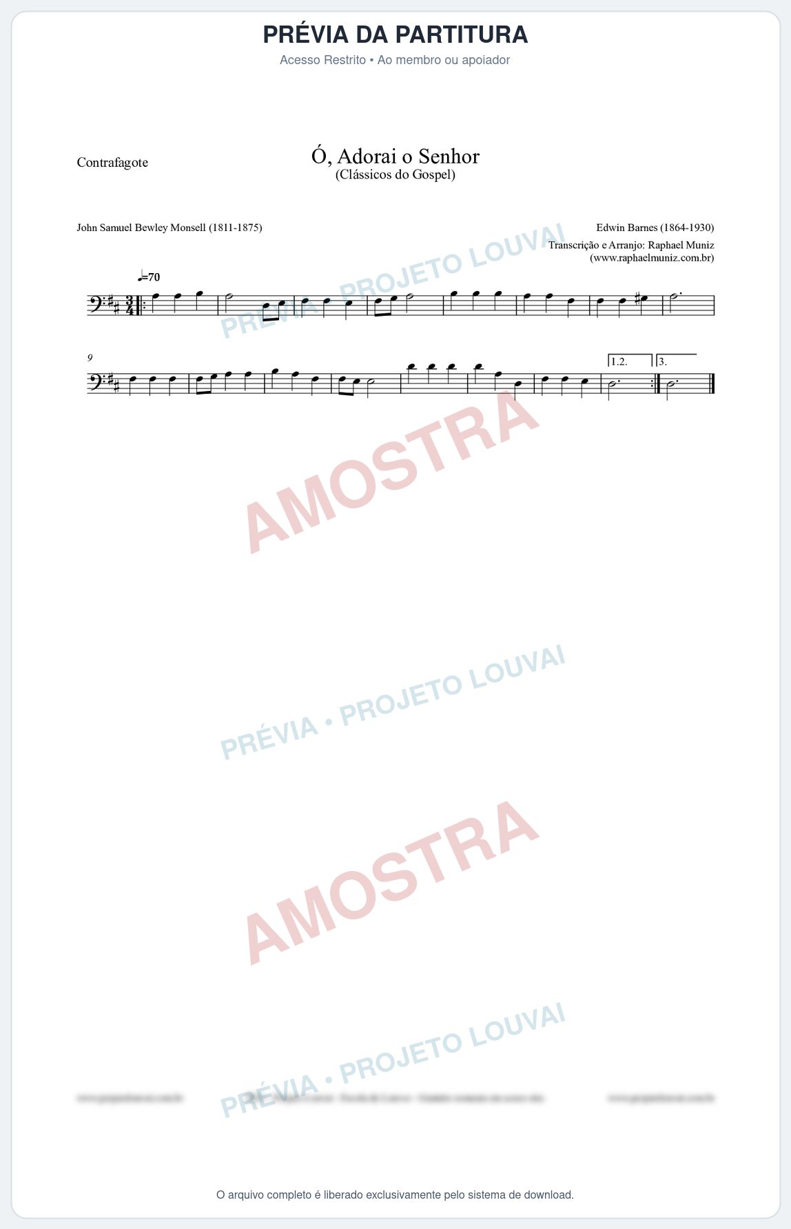 Prévia protegida da primeira página da partitura Partitura para Contrafagote - Ó, Adorai o Senhor - HA nº2 - Clássicos do Gospel