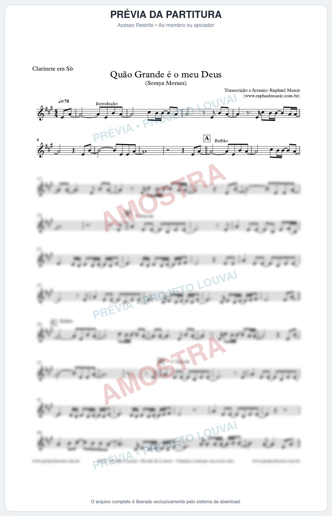 Prévia protegida da primeira página da partitura Partitura para Clarinete - Quão Grande é o meu Deus - Soraya Moraes
