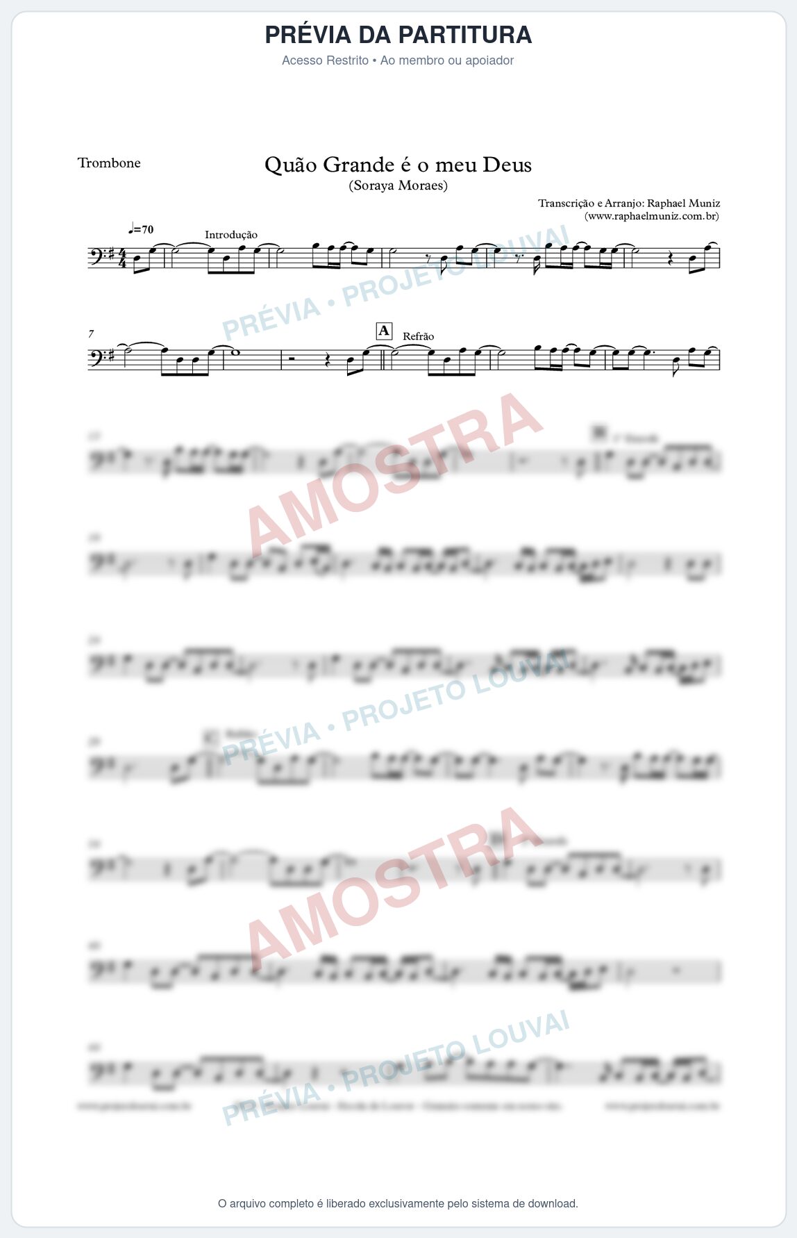Prévia protegida da primeira página da partitura Partitura para Trombone - Quão Grande é o meu Deus - Soraya Moraes