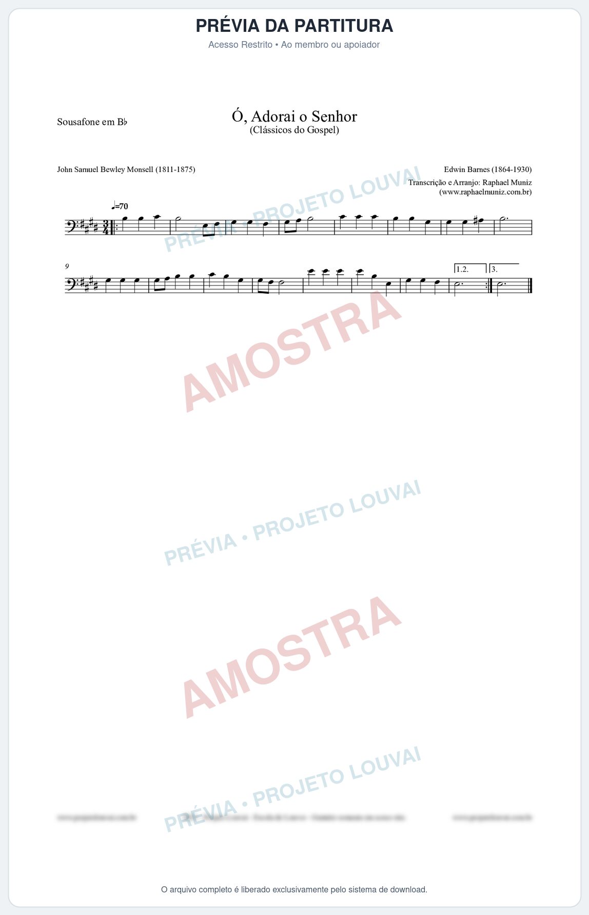 Prévia protegida da primeira página da partitura Partitura para Sousafone em Bb - Ó, Adorai o Senhor - HA nº2 - Clássicos do Gospel