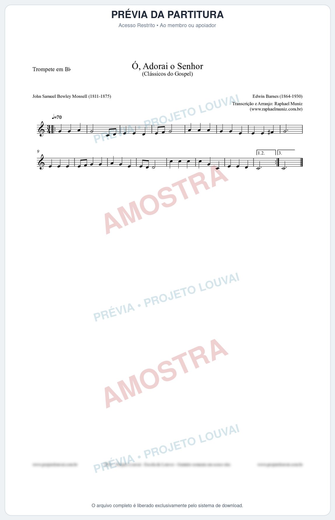 Prévia protegida da primeira página da partitura Partitura para Trompete em Bb - Ó, Adorai o Senhor - HA nº2 - Clássicos do Gospel