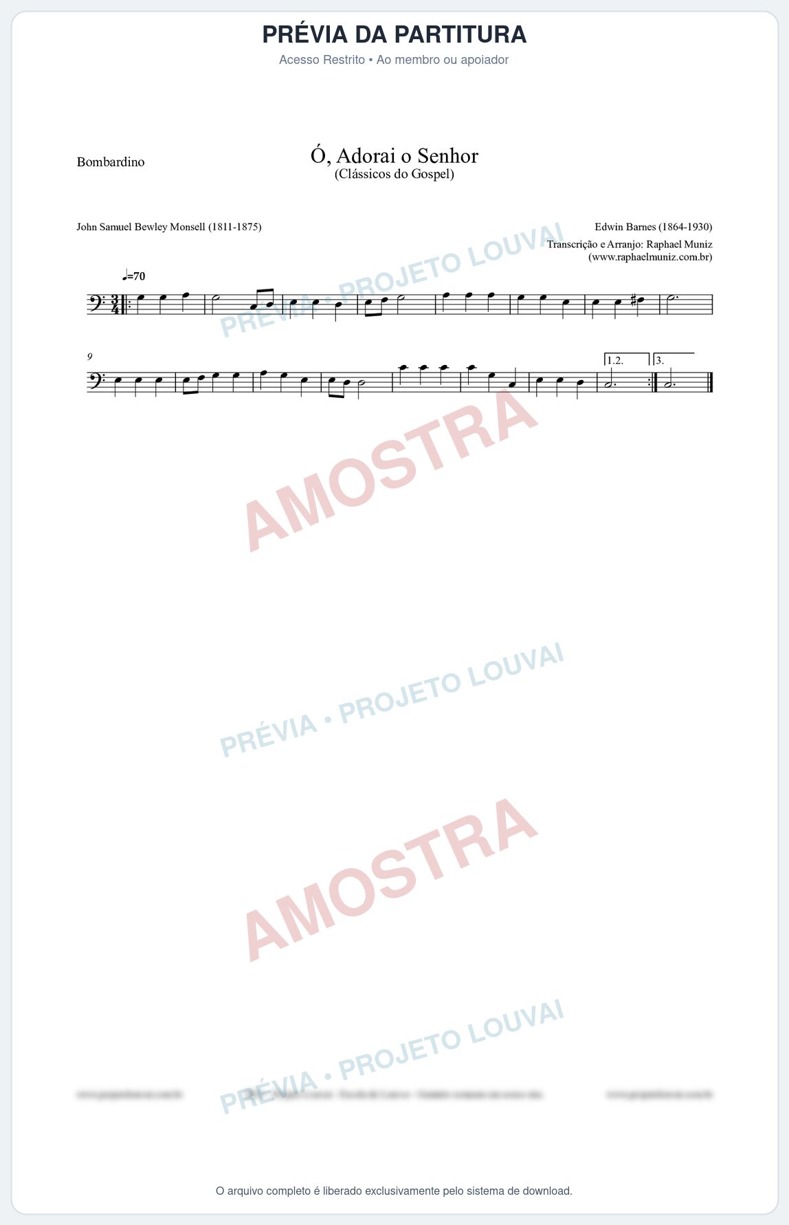 Prévia protegida da primeira página da partitura Partitura para Bombardino - Ó, Adorai o Senhor - HA nº2 - Clássicos do Gospel