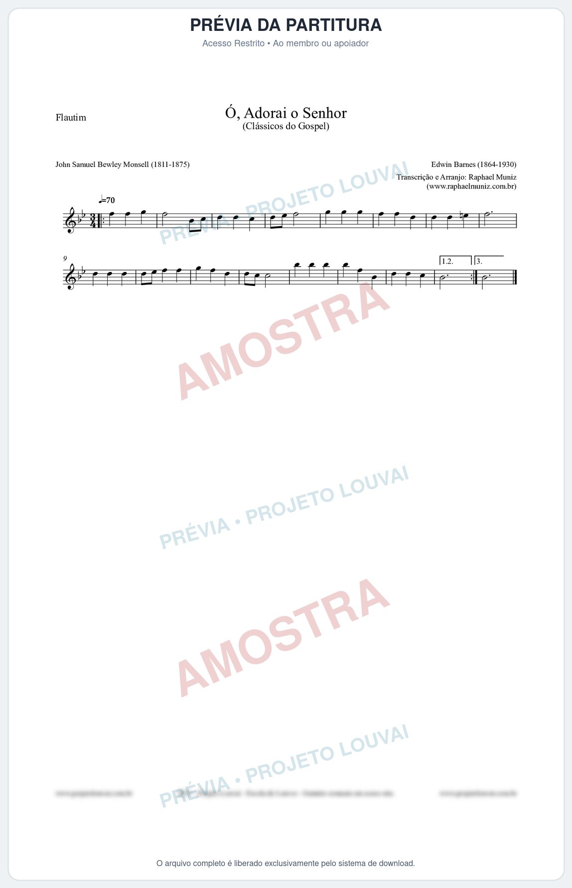 Prévia protegida da primeira página da partitura Partitura para Flautim - Ó, Adorai o Senhor - HA nº2 - Clássicos do Gospel