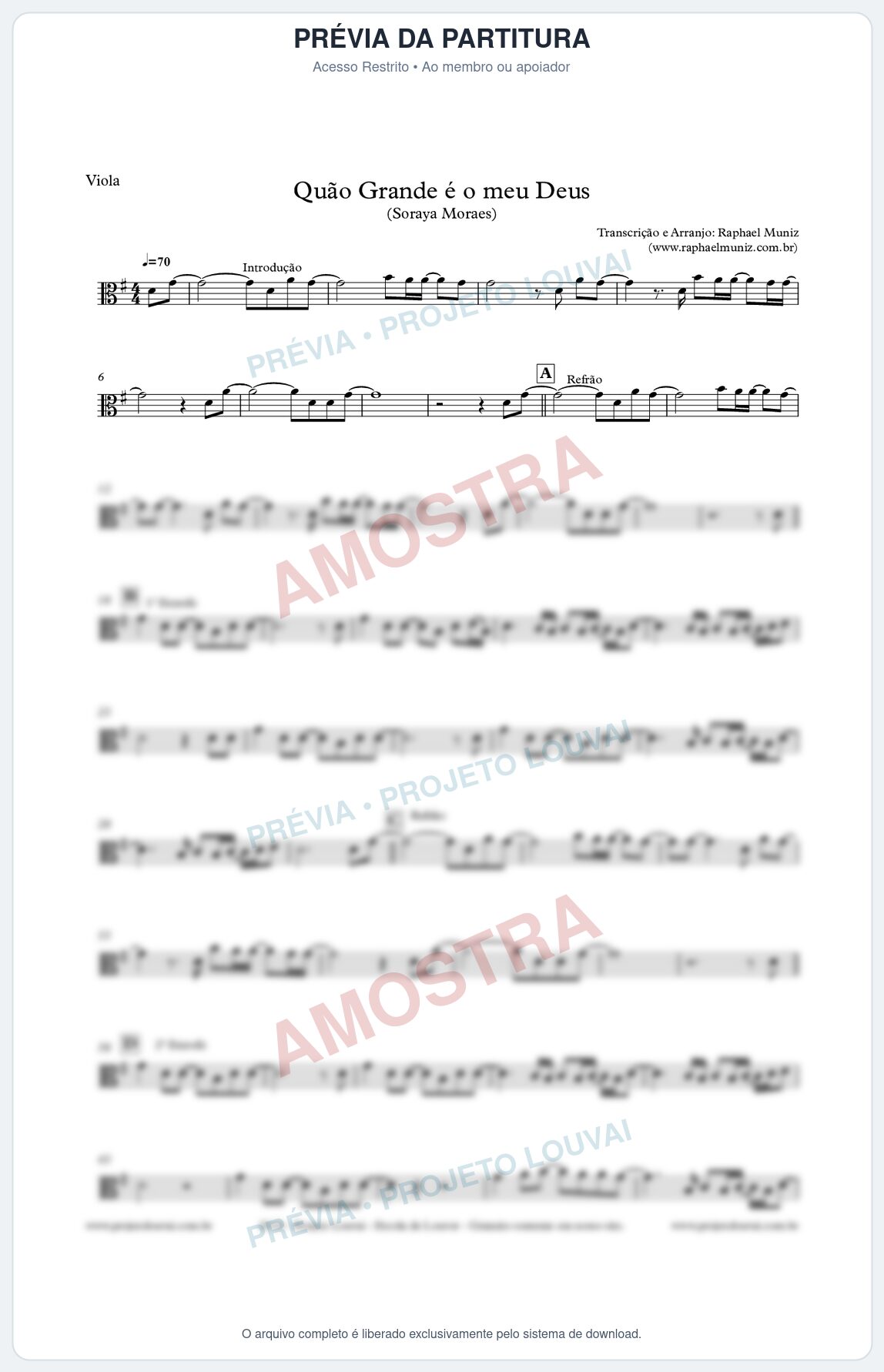 Prévia protegida da primeira página da partitura Partitura para Viola - Quão Grande é o meu Deus - Soraya Moraes