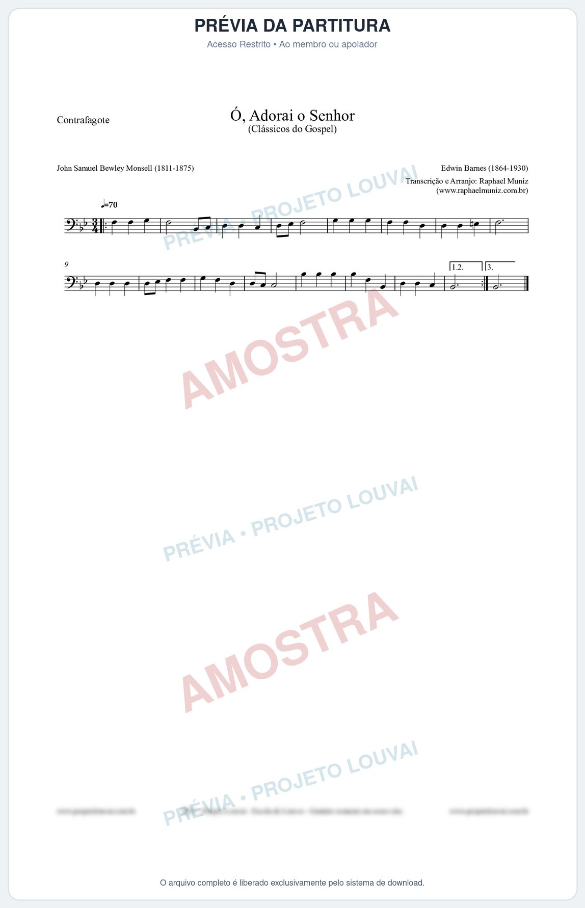 Prévia protegida da primeira página da partitura Partitura para Contrafagote - Ó, Adorai o Senhor - HA nº2 - Clássicos do Gospel