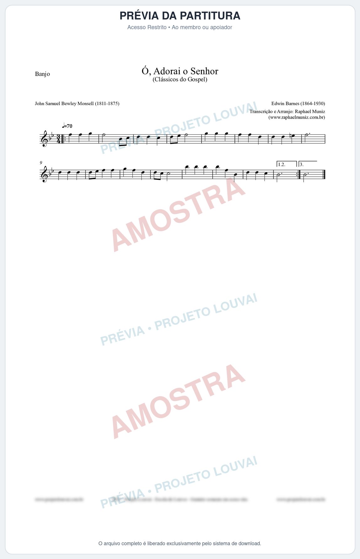 Prévia protegida da primeira página da partitura Partitura para Banjo - Ó, Adorai o Senhor - HA nº2 - Clássicos do Gospel
