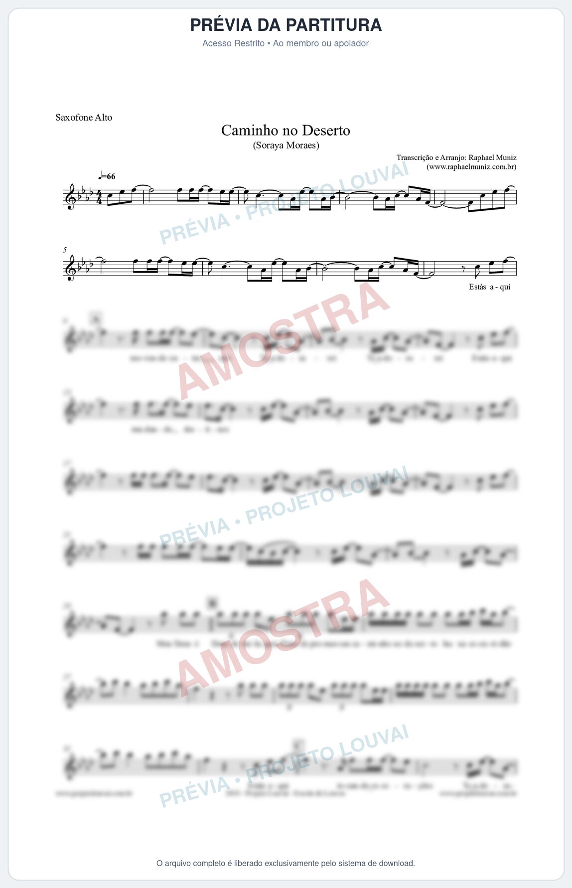 Prévia protegida da primeira página da partitura Partitura para Sax Alto - Caminho no Deserto - Soraya Moraes