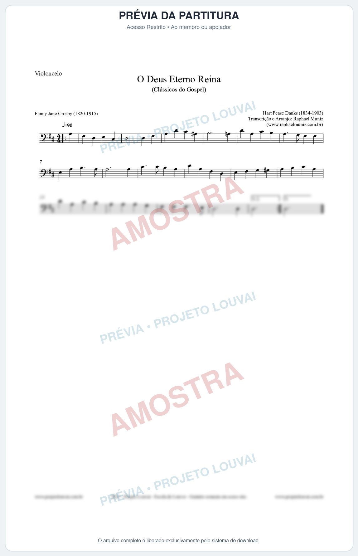 Prévia protegida da primeira página da partitura Partitura para Violoncelo - O Deus Eterno Reina - HA nº3 - Clássicos do Gospel