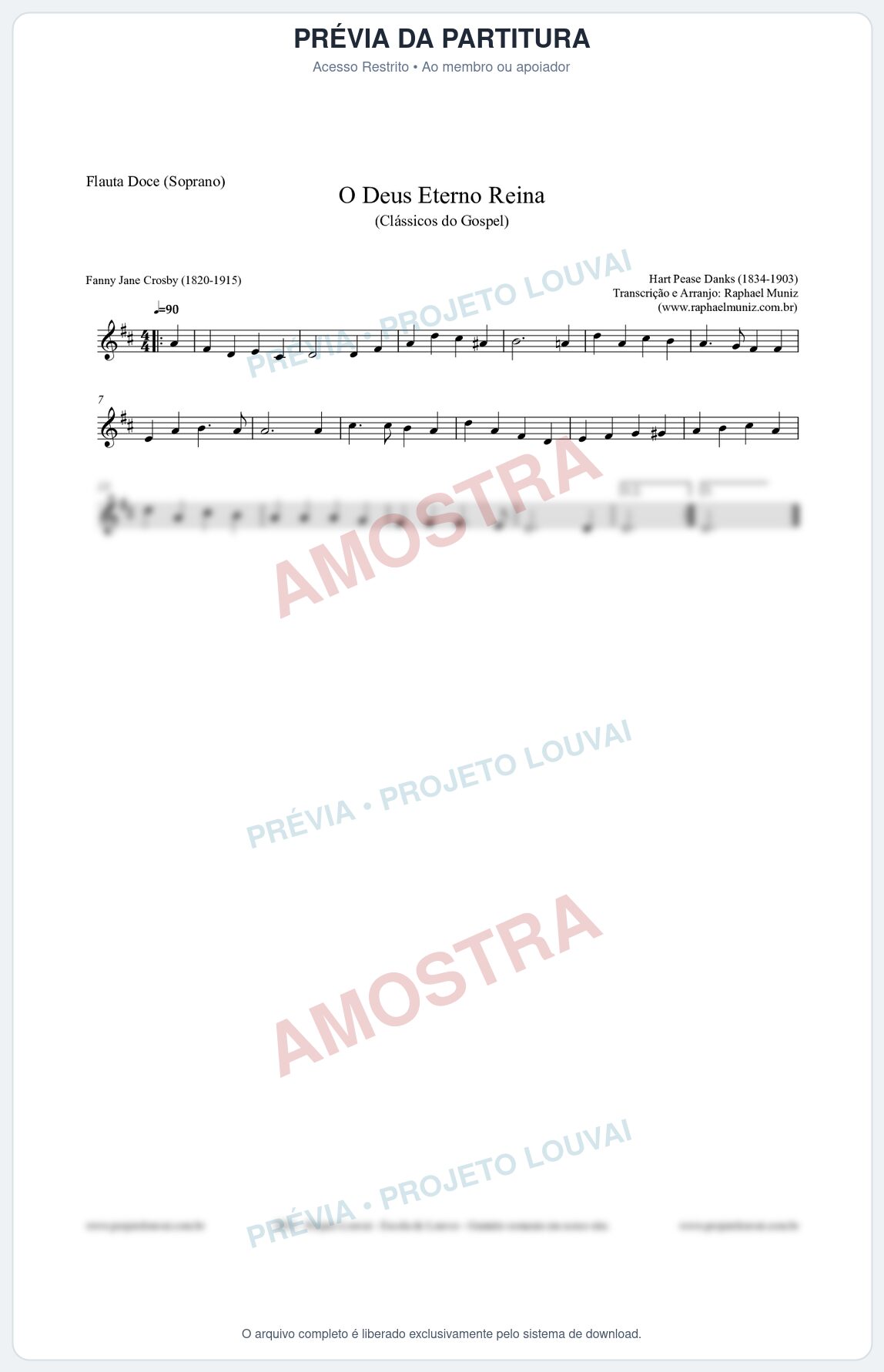 Prévia protegida da primeira página da partitura Partitura para Flauta Doce (Soprano) - O Deus Eterno Reina - HA nº3 - Clássicos do Gospel