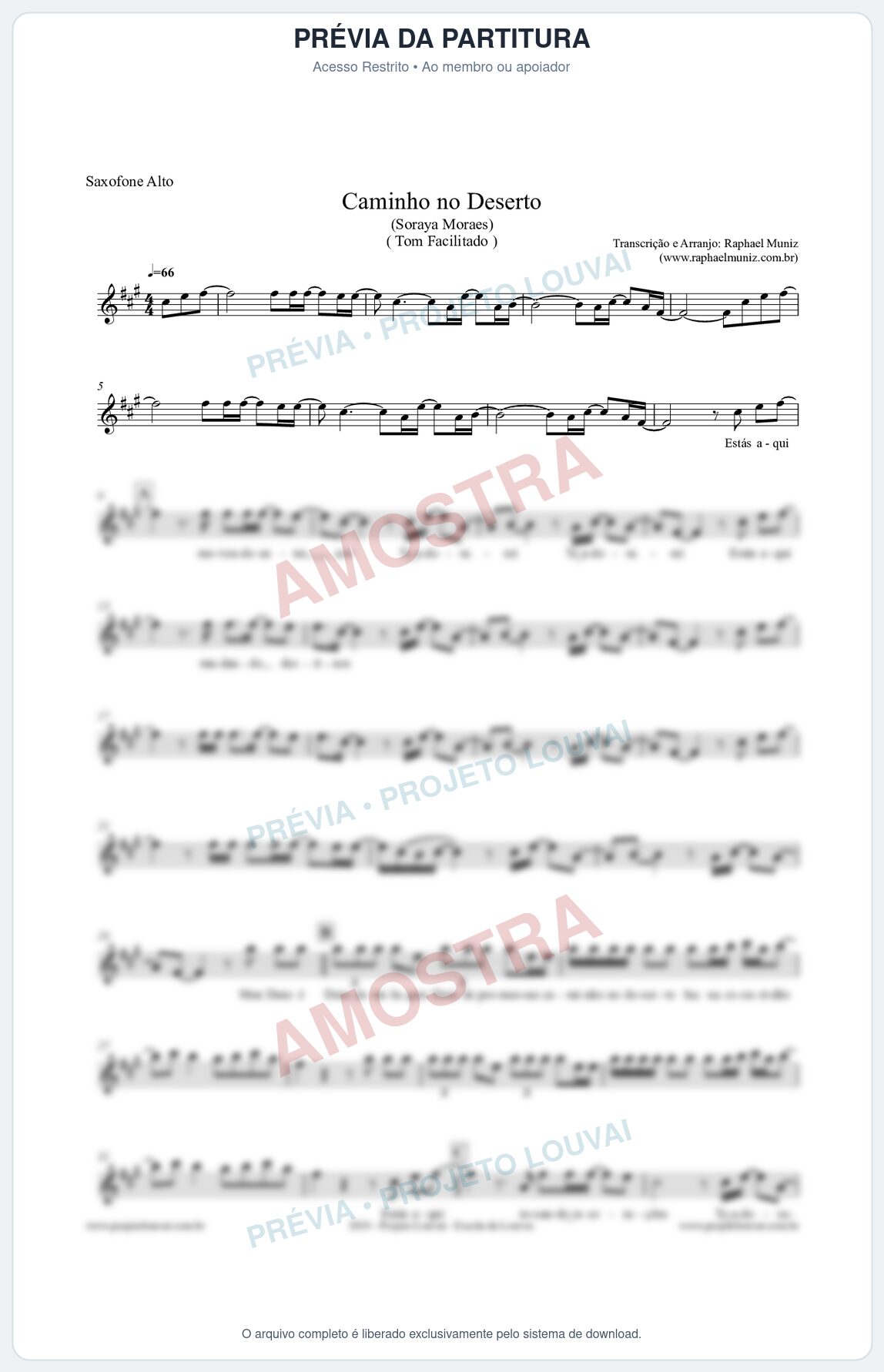 Prévia protegida da primeira página da partitura Partitura para Sax Alto - Caminho no Deserto (Tom Facilitado) - Soraya Moraes