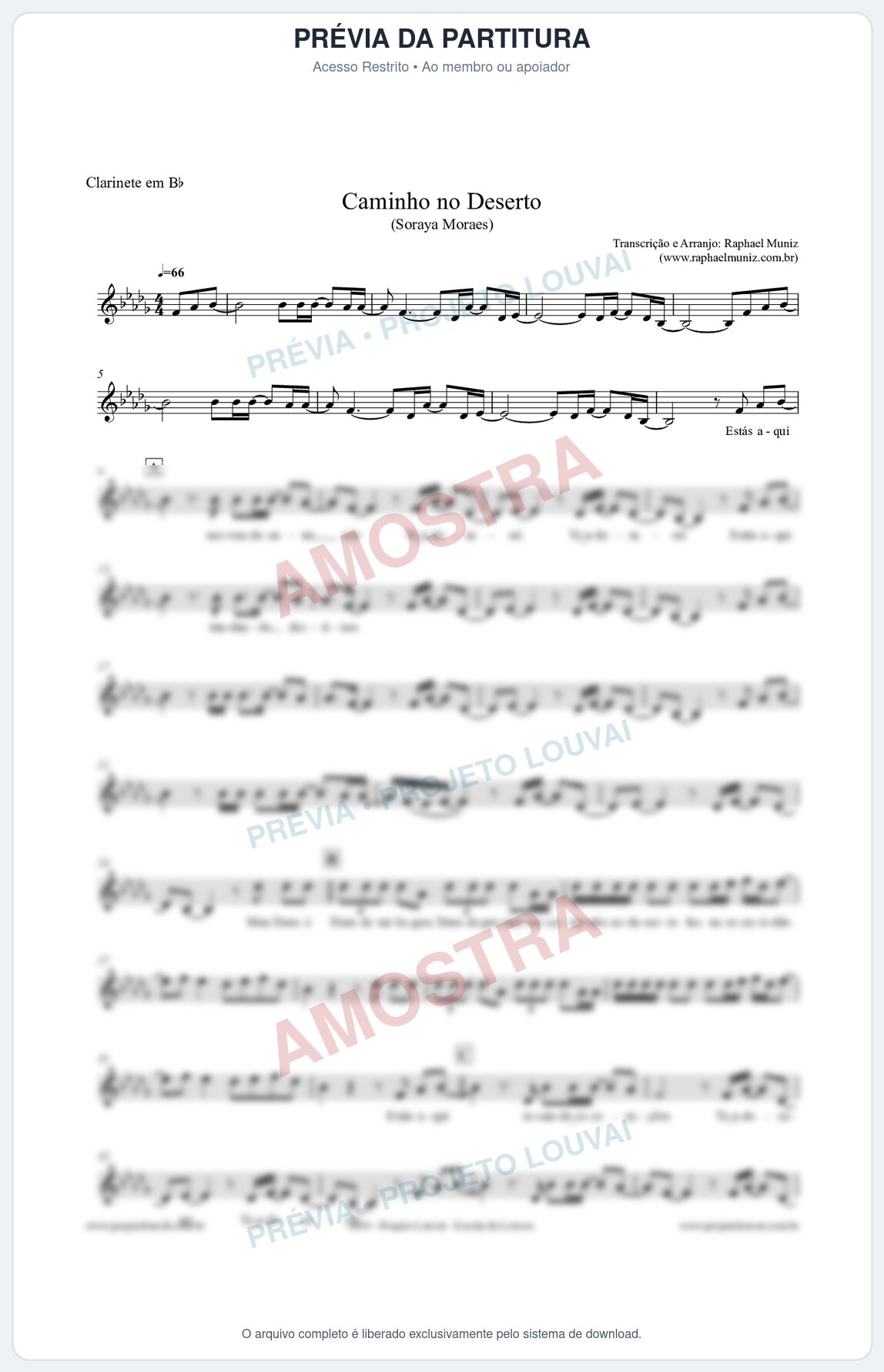 Prévia protegida da primeira página da partitura Partitura para Clarinete - Caminho no Deserto - Soraya Moraes
