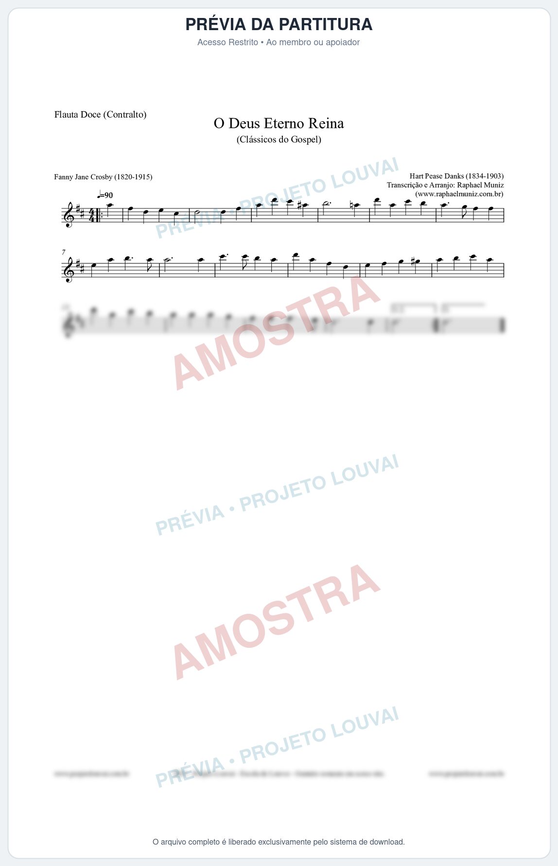 Prévia protegida da primeira página da partitura Partitura para Flauta Doce (Contralto) - O Deus Eterno Reina - HA nº3 - Clássicos do Gospel