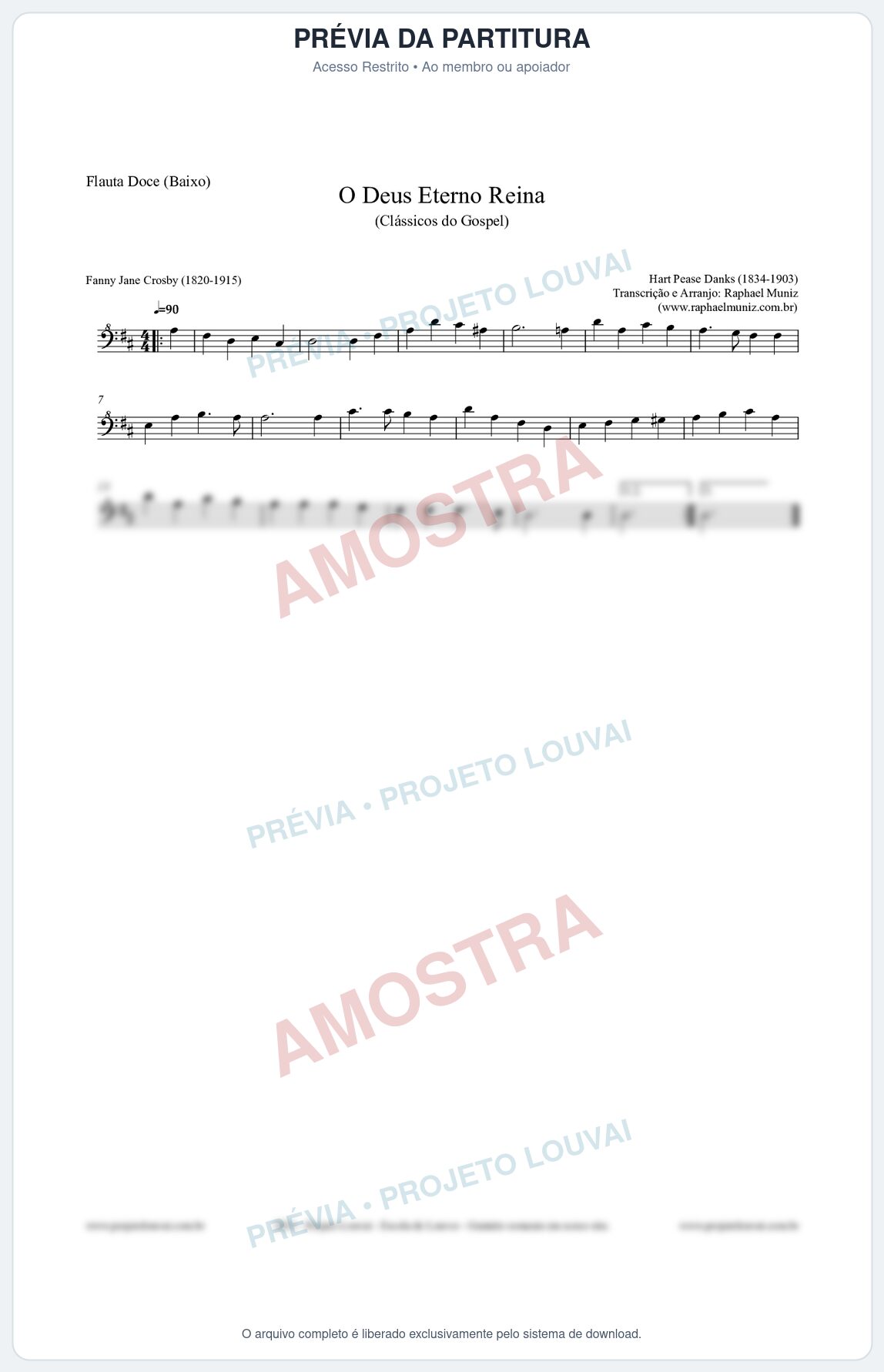 Prévia protegida da primeira página da partitura Partitura para Flauta Doce (Baixo) - O Deus Eterno Reina - HA nº3 - Clássicos do Gospel