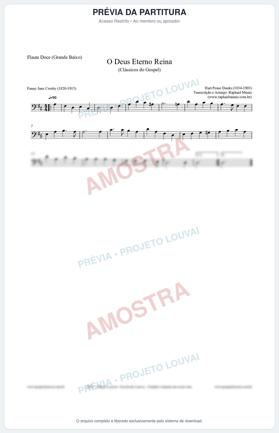 Prévia protegida da primeira página da partitura Partitura para Flauta Doce (Grande Baixo) - O Deus Eterno Reina - HA nº3 - Clássicos do Gospel