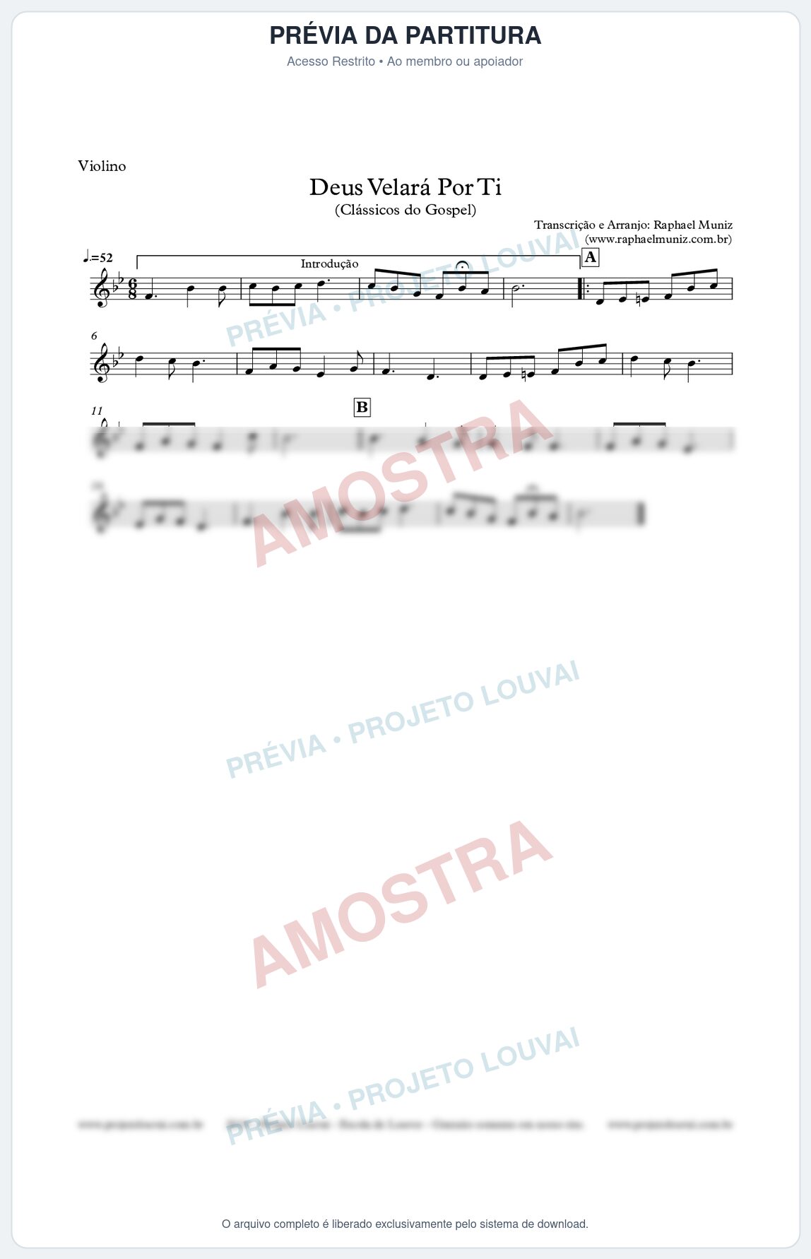 Prévia protegida da primeira página da partitura Partitura para Violino - Deus Velará Por Ti - Harpa Cristã nº4 - Clássicos do Gospel 
