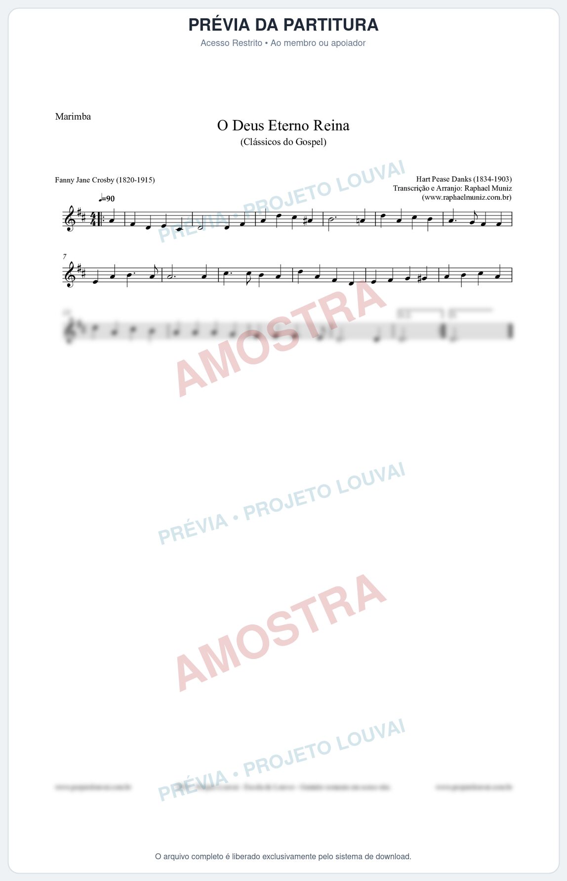 Prévia protegida da primeira página da partitura Partitura para Marimba - O Deus Eterno Reina - HA nº3 - Clássicos do Gospel