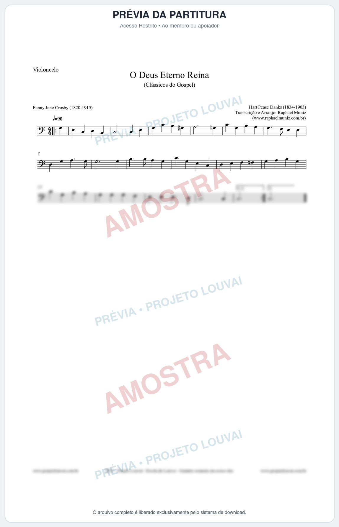 Prévia protegida da primeira página da partitura Partitura para Violoncelo - O Deus Eterno Reina - HA nº3 - Clássicos do Gospel