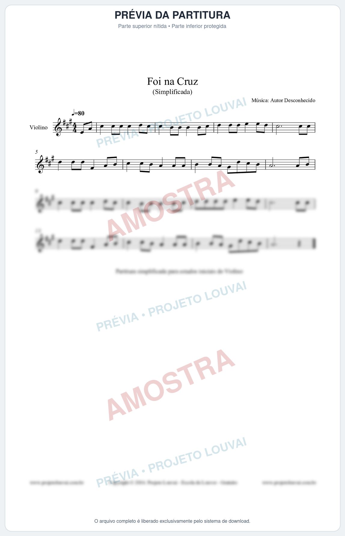 Prévia protegida da primeira página da partitura Partitura para Violino - Simplificada - Foi na Cruz - Harpa Cristã nº15  - Clássicos do Gospel
