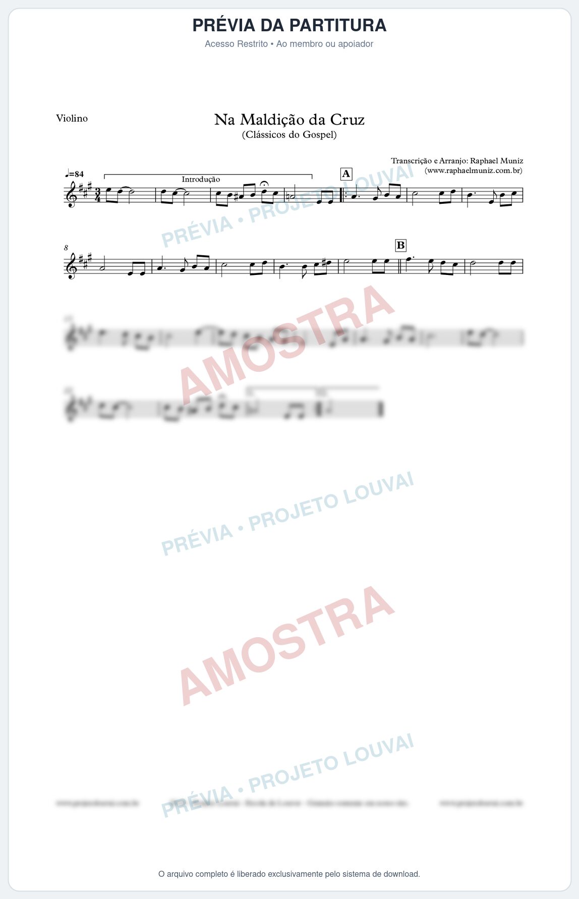 Prévia protegida da primeira página da partitura Partitura para Violino - Na Maldição da Cruz - Harpa Cristã nº6 - Clássicos do Gospel