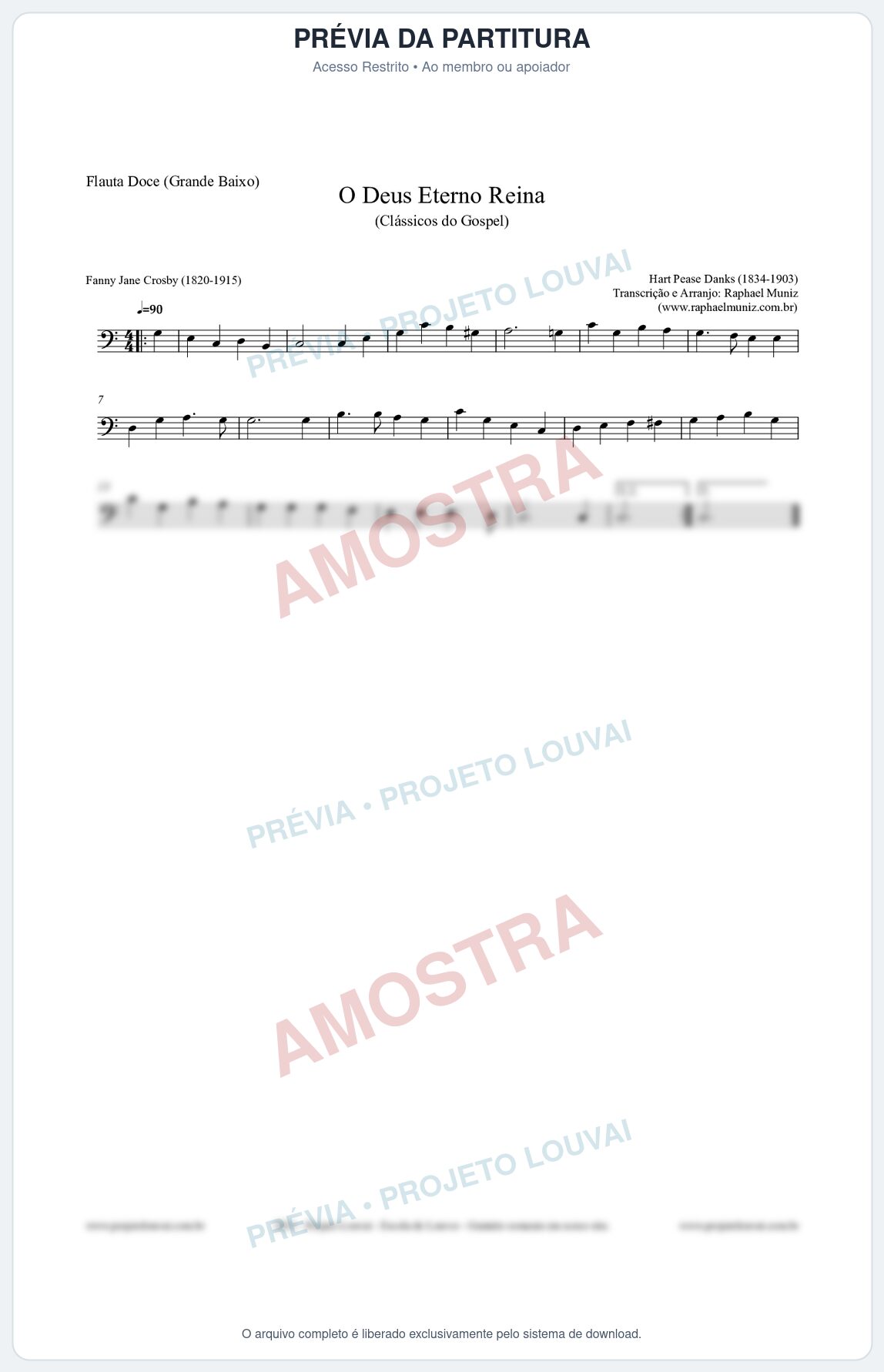 Prévia protegida da primeira página da partitura Partitura para Flauta Doce (Grande Baixo) - O Deus Eterno Reina - HA nº3 - Clássicos do Gospel