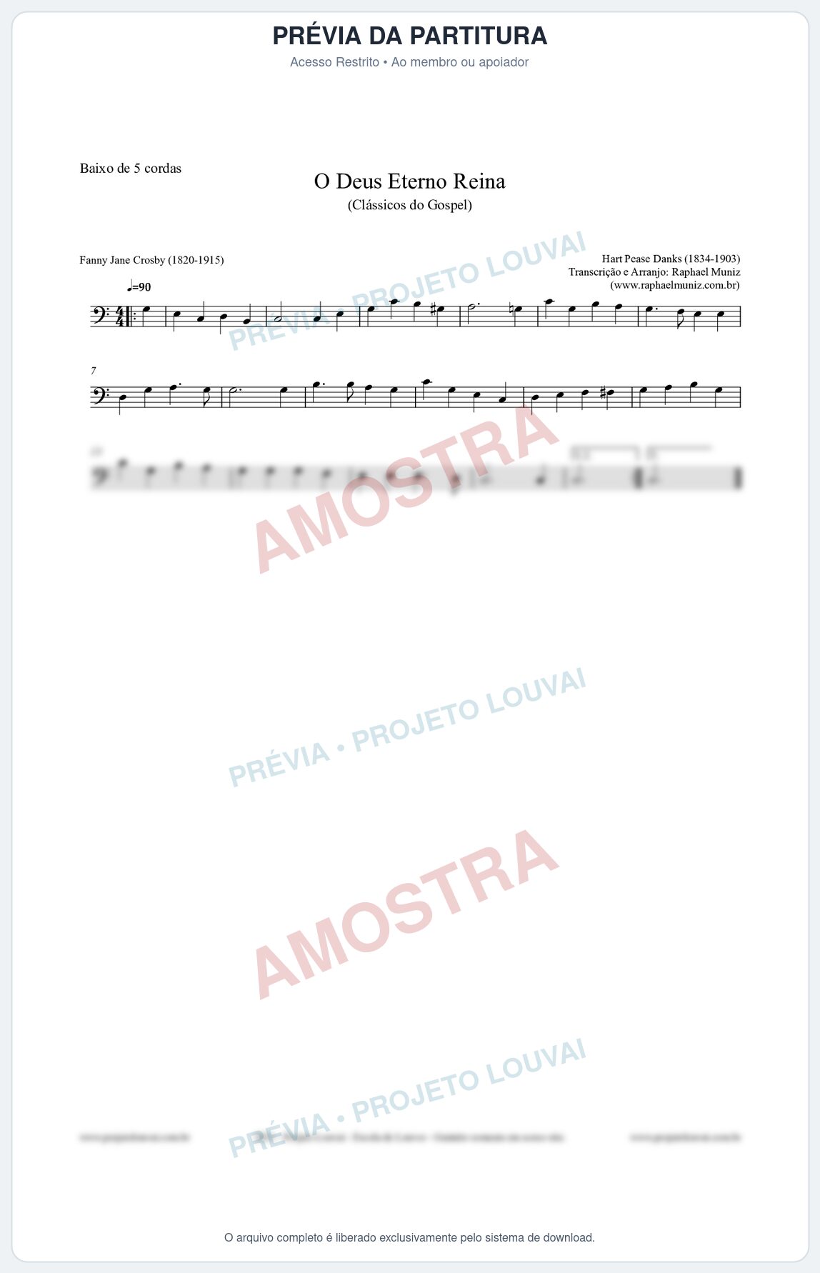 Prévia protegida da primeira página da partitura Partitura para Baixo de 5 cordas - O Deus Eterno Reina - HA nº3 - Clássicos do Gospel