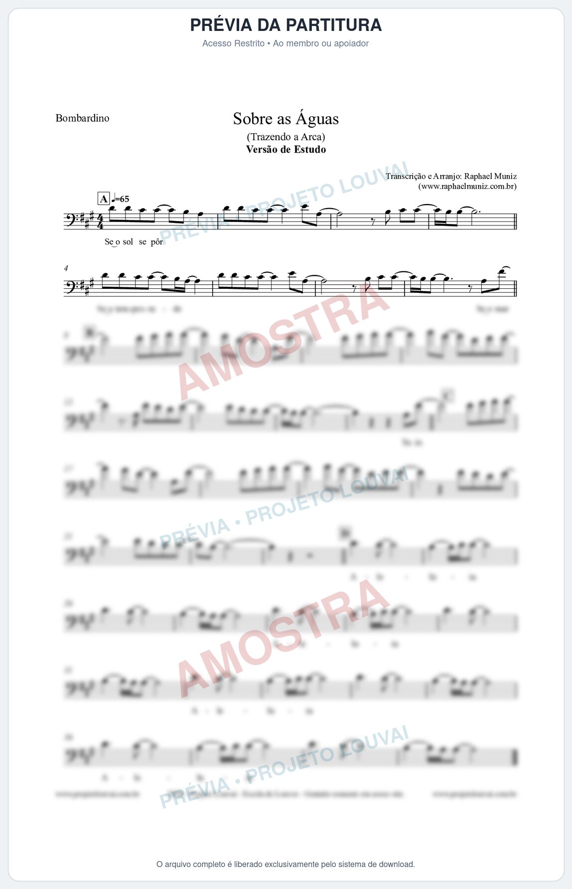 Prévia protegida da primeira página da partitura Partitura para Bombardino - Sobre as Águas (Versão de Estudo) - Trazendo a Arca
